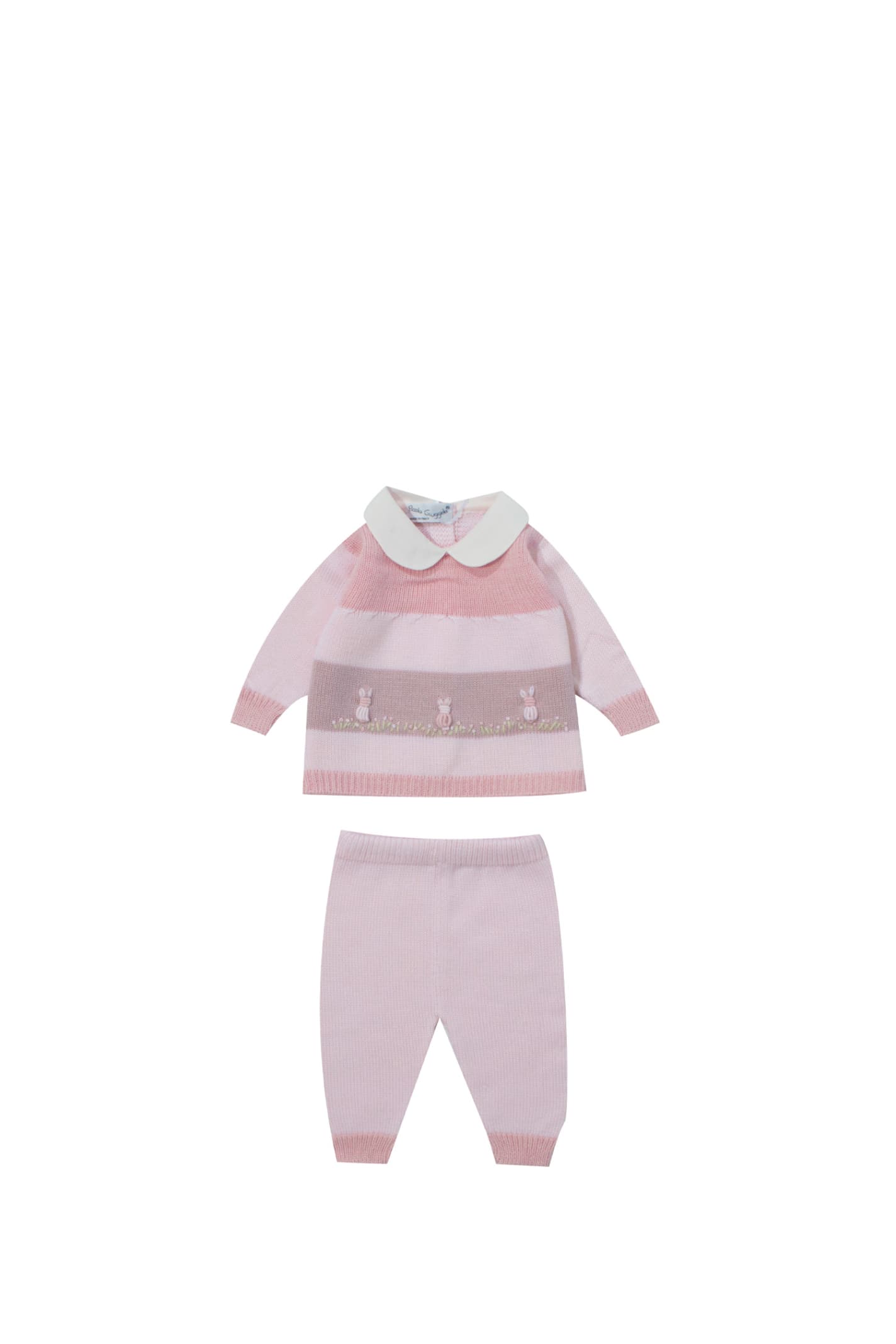 Piccola Giuggiola Babies' Wool Knit Sweater And Pants In Rose