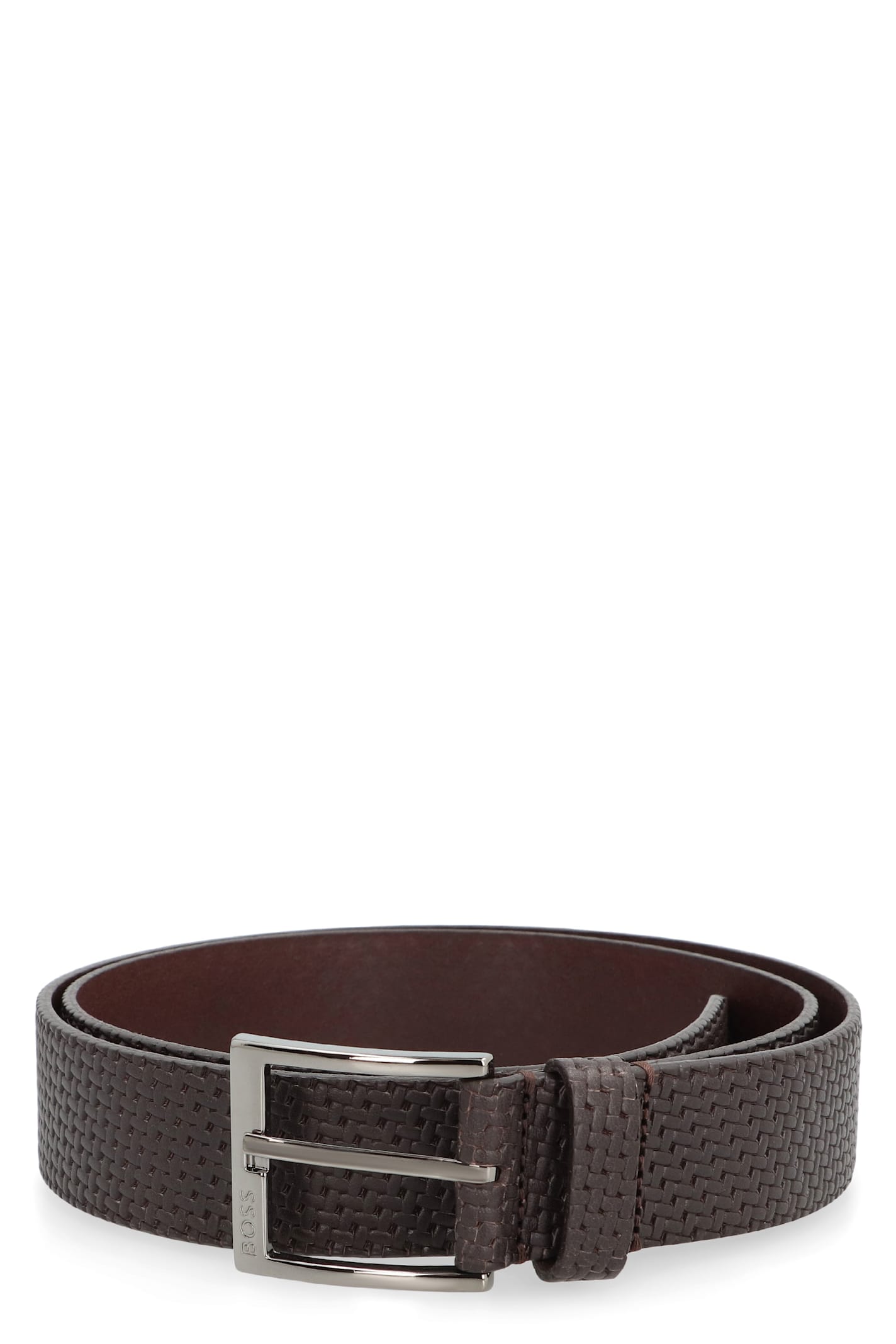 Hugo Boss Textured Woven Leather Belt With Adjustable Length In Brown
