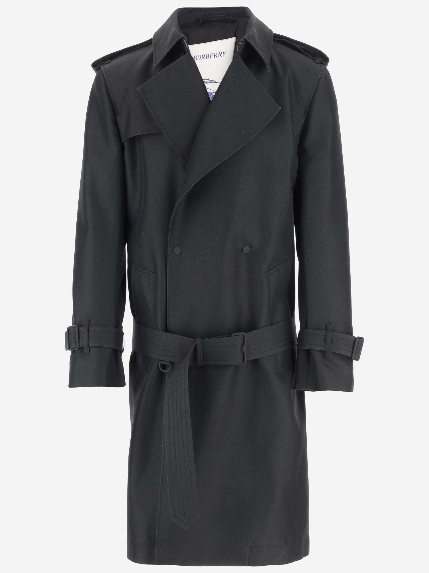 Burberry Silk Blend Trench Coat In Black