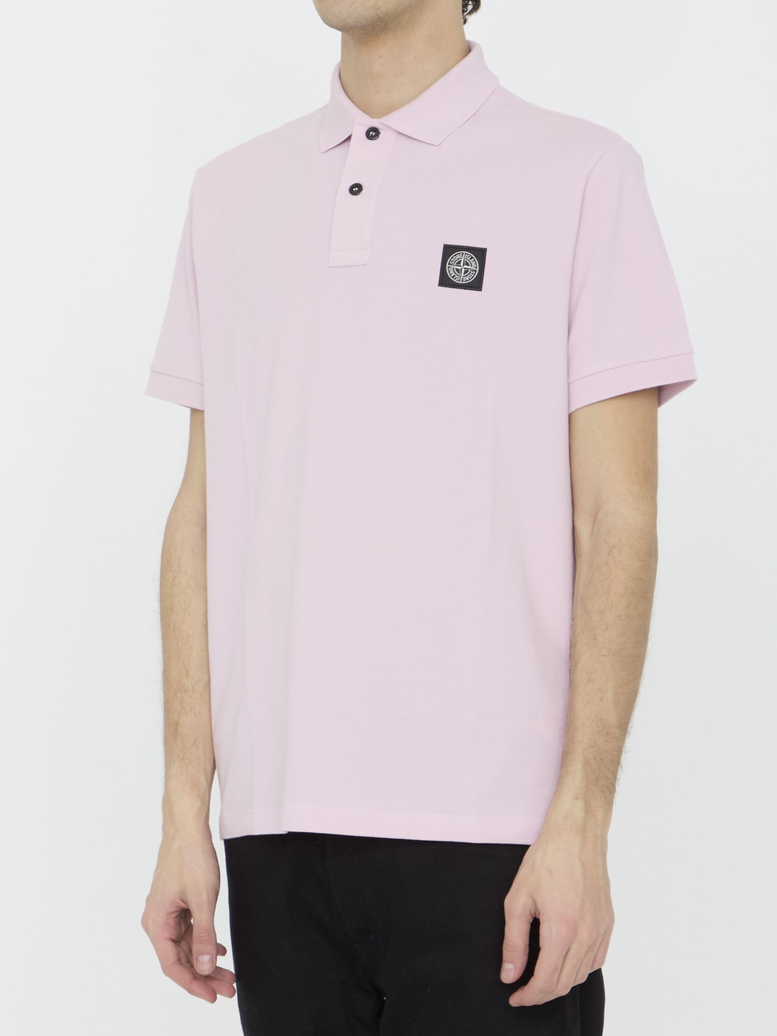Shop Stone Island Cotton Polo Shirt In Rosa