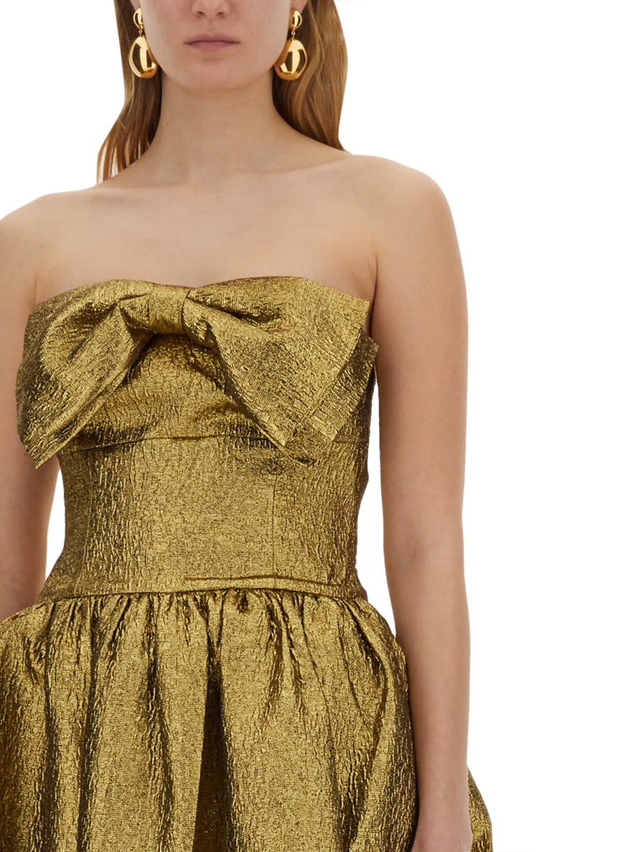 Self-portrait Metallic Jacquard Bow Midi Dress In Gold