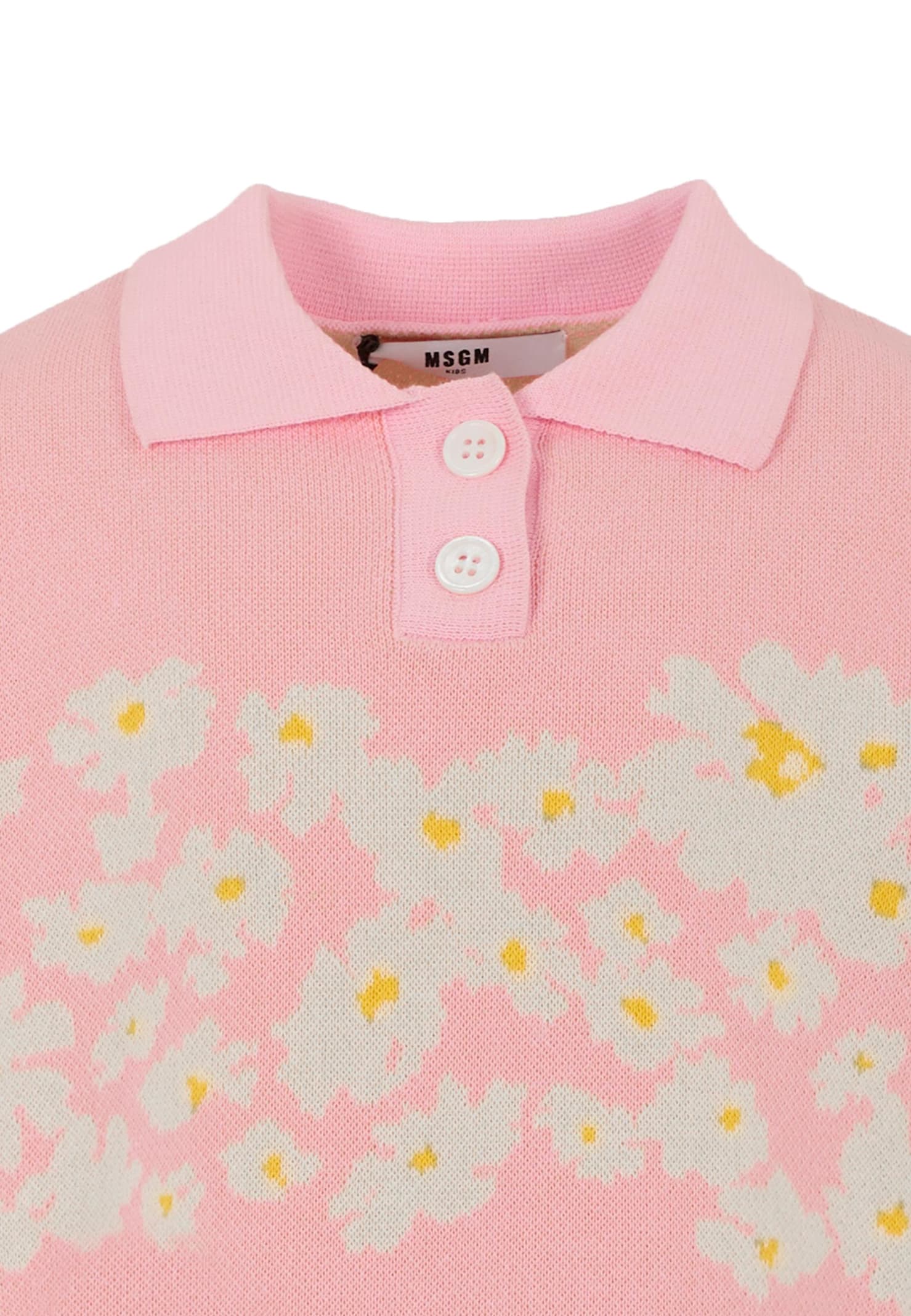 Msgm Pink Polo Shirt For Girl With Logo In Pink