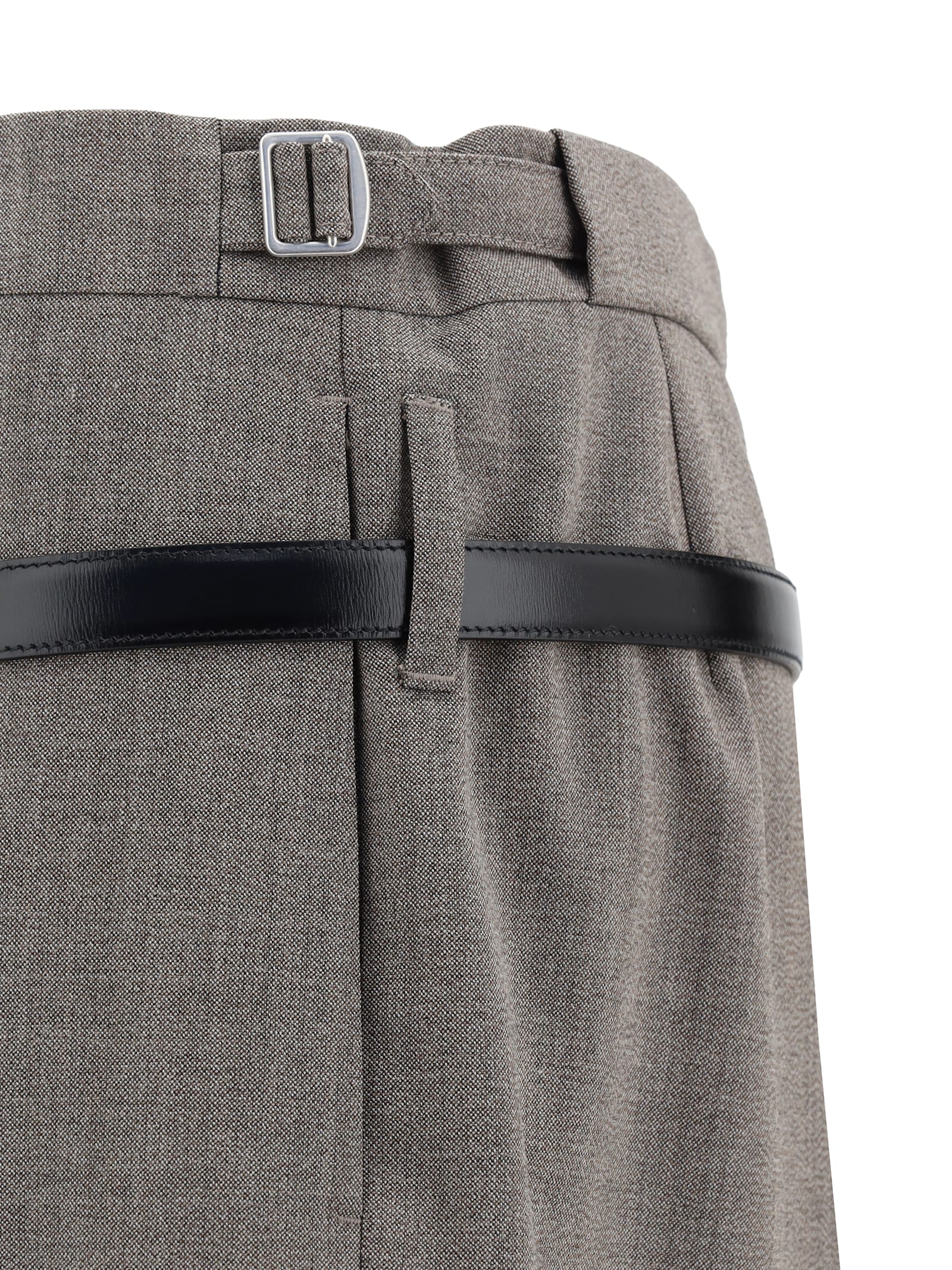 Prada Technical Wool Pants With Printed Belt In Argilla