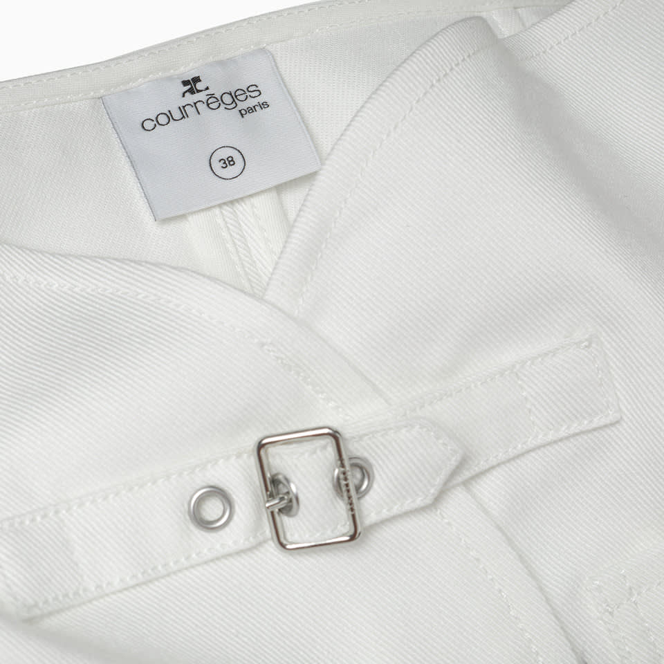 Courrèges Ellipse Buckle-strap Denim Miniskirt In White