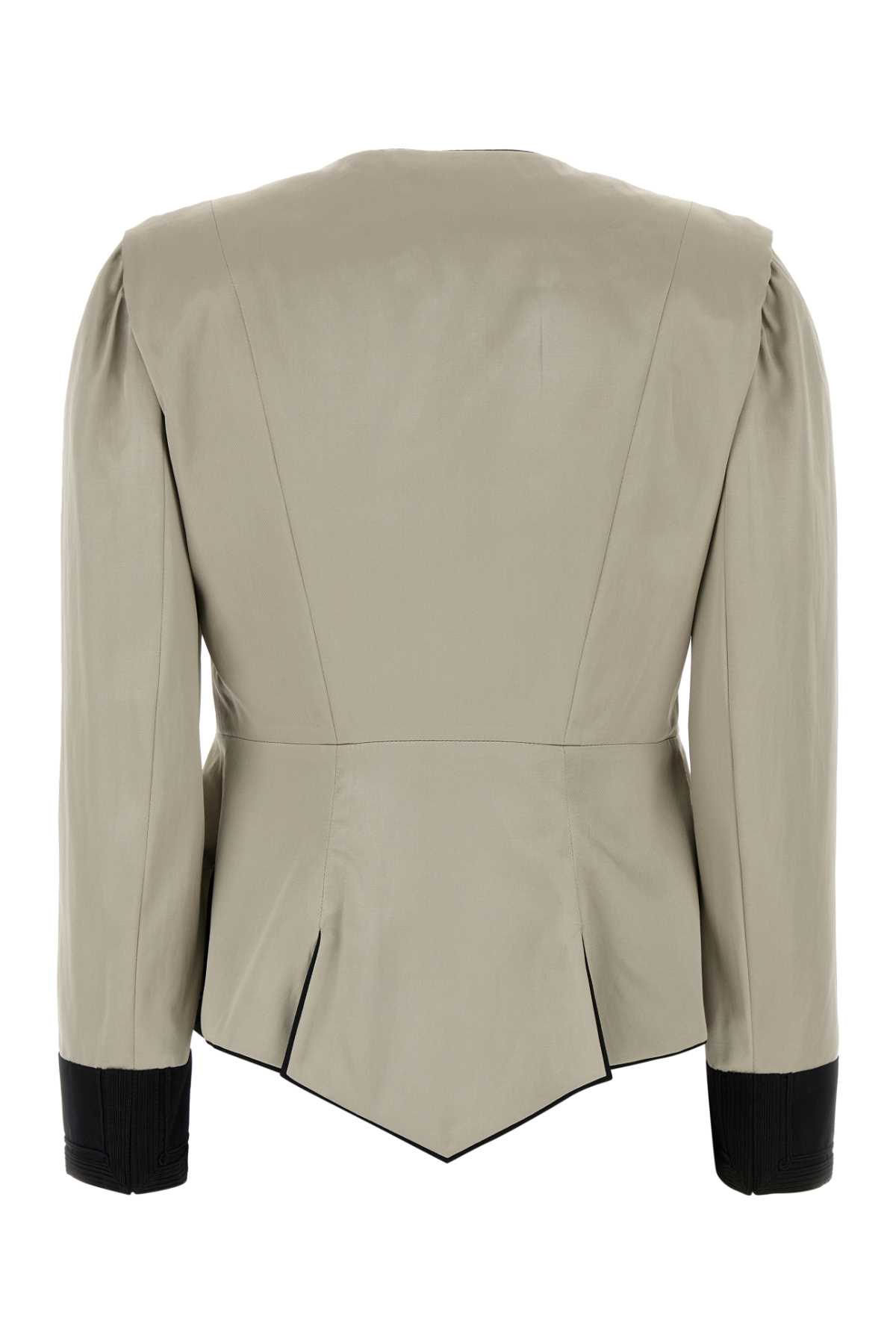 Chloé Satin Blazer Structured Shoulders Contrast Cuffs In Gray