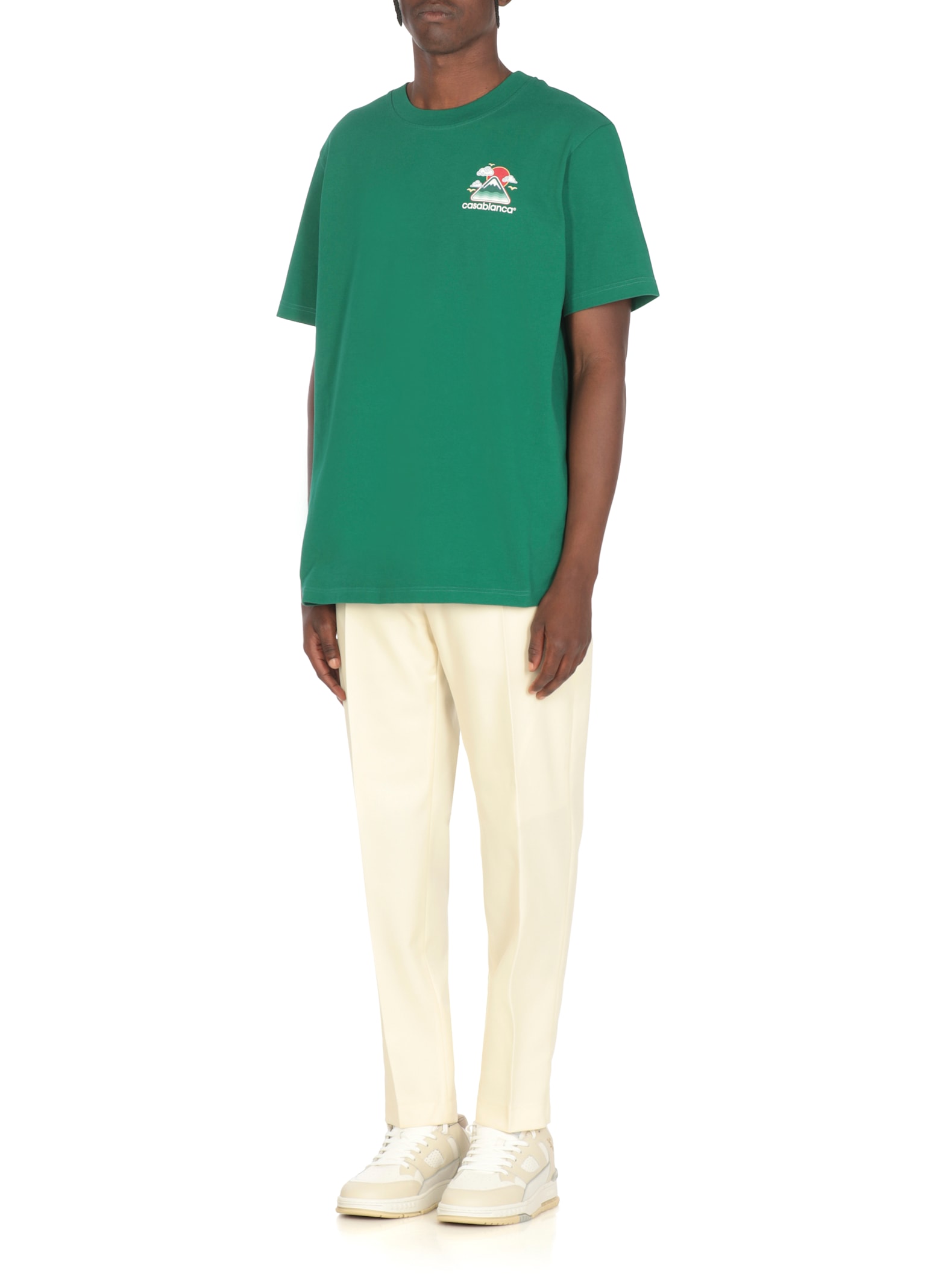 Casablanca Graphic Print Green Cotton T-shirt With Crew Neck Design In Green