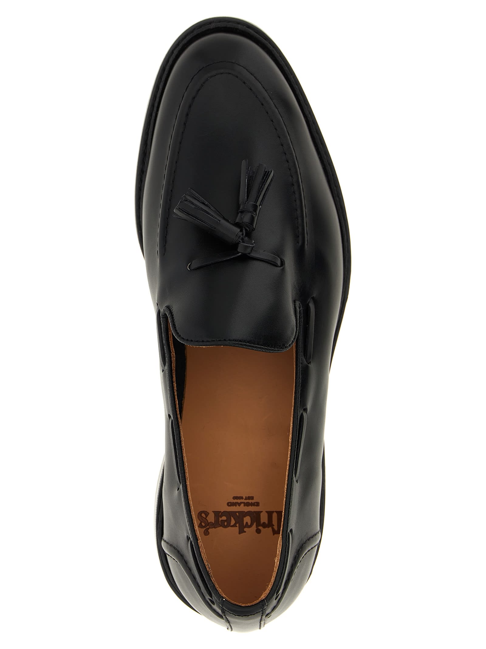 Tricker's Black Calf Leather Moccasin With Decorative Tassel In Black