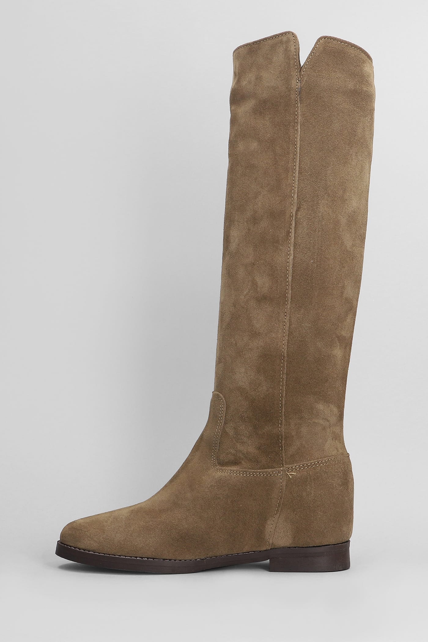 Shop Julie Dee Low Heels Boots In Brown Leather