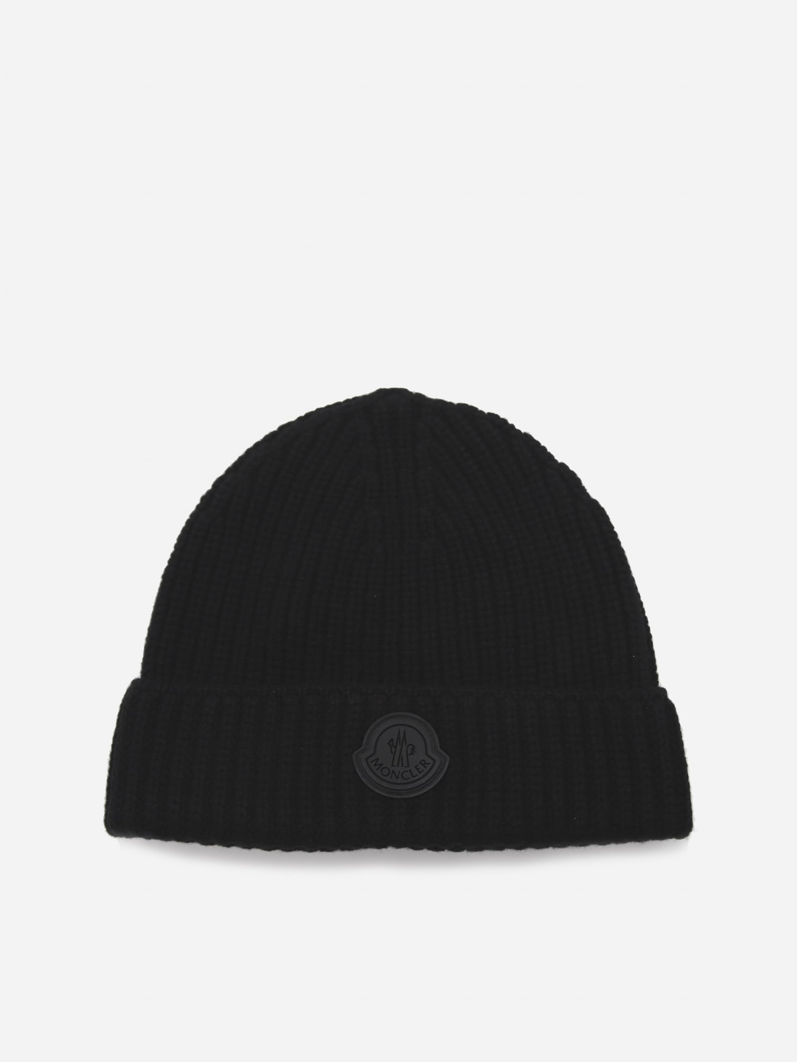 Moncler Cashmere And Wool Hat With Rubberized Logo