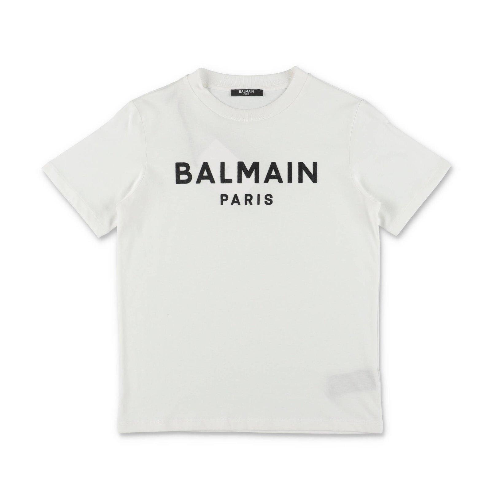Balmain Kids' Logo Printed Crewneck T-shirt In White/black