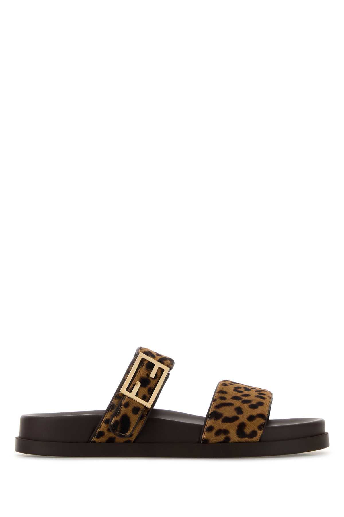 Fendi Animal Print Flat Sole Open Toe Slippers In Brown
