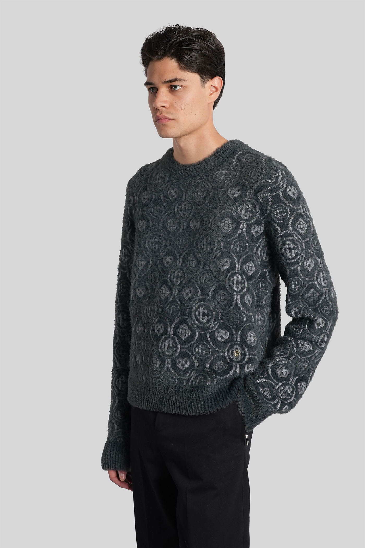 Casablanca Wool-blend Fluffy Monogram Sweater In Gray