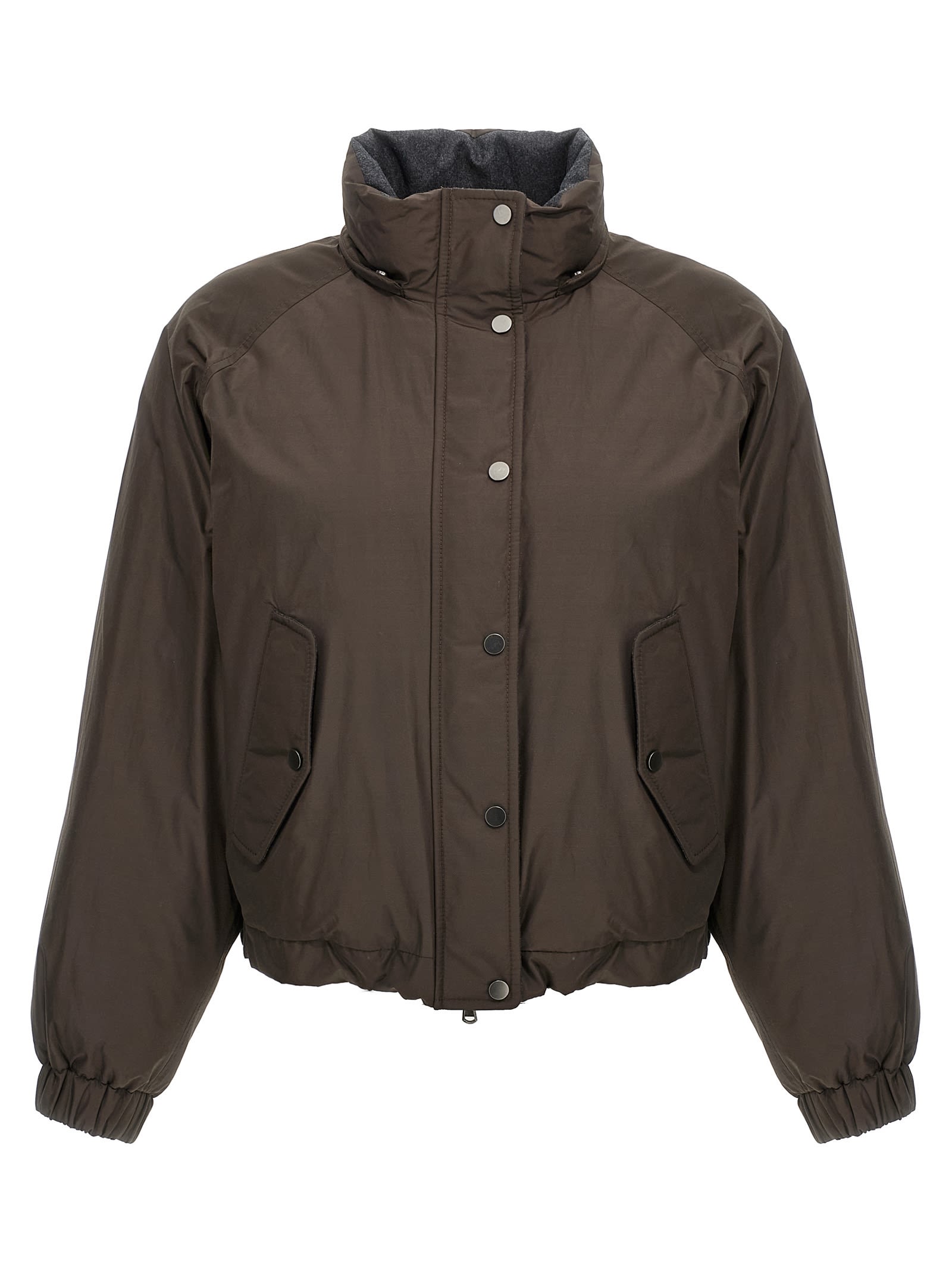 Brunello Cucinelli Green Jacket With Fixed Hood With Snap Buttons In Brown