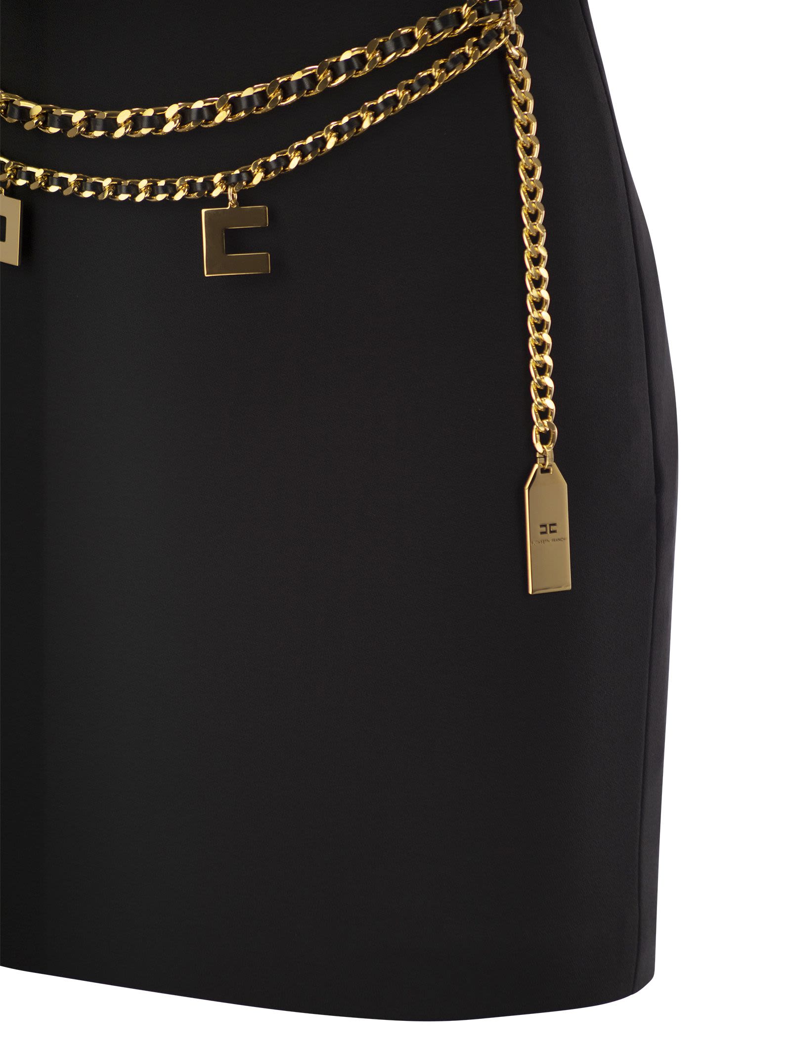 Shop Elisabetta Franchi Stretch Crepe Miniskirt With Belt In Black