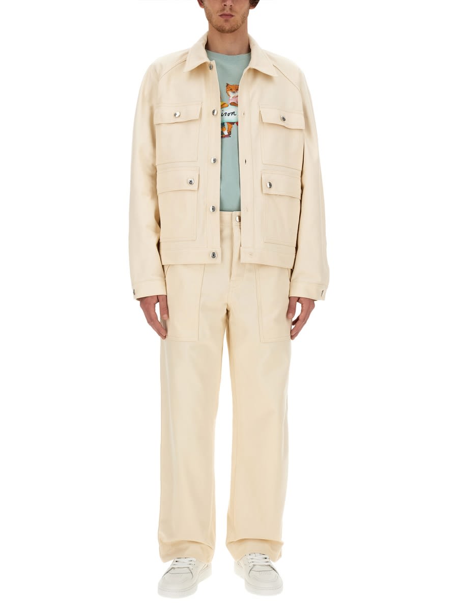 Shop Maison Kitsuné Workwear Pants In Ivory