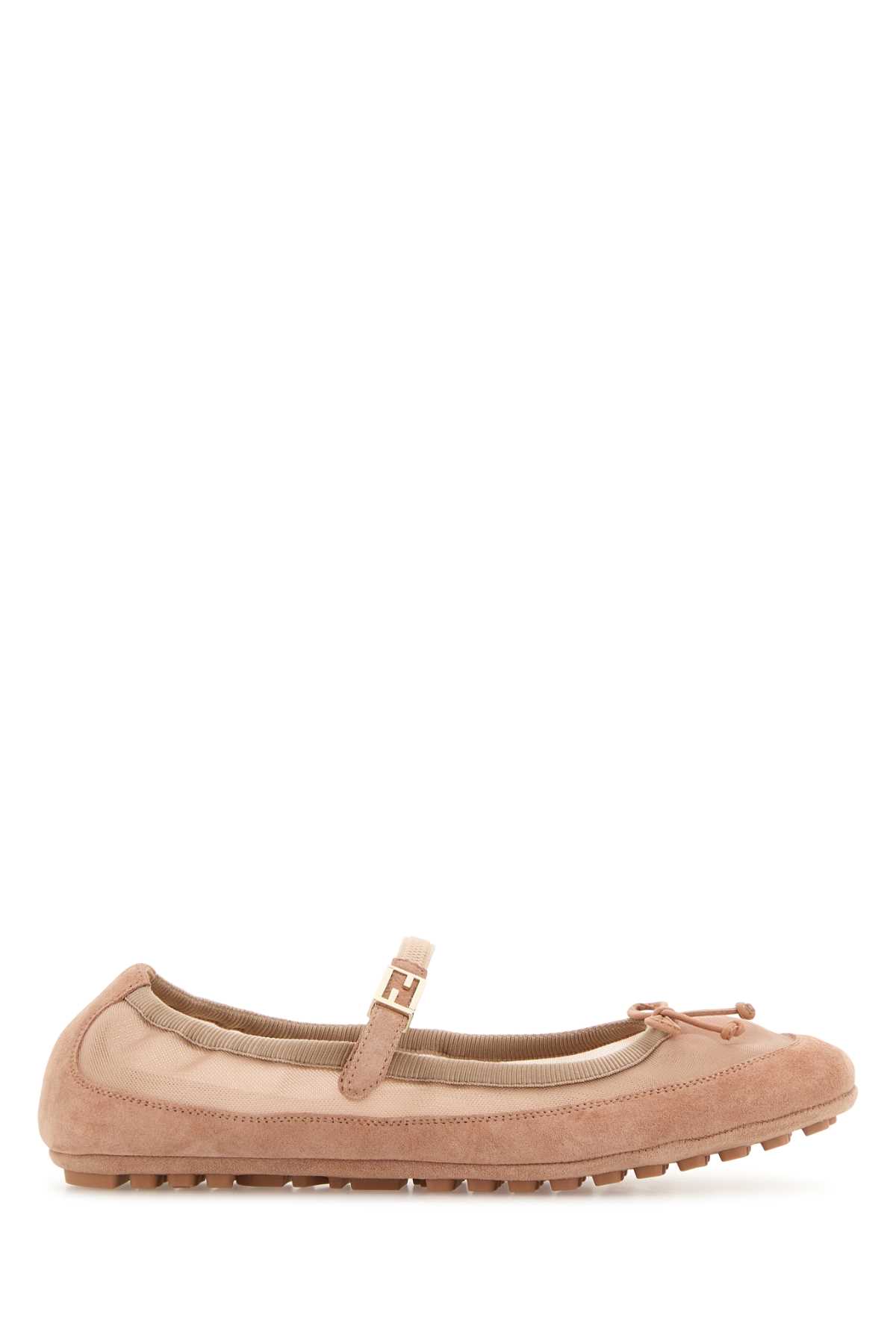 Fendi Powder Pink Mesh And Suede Baguette Ballerinas