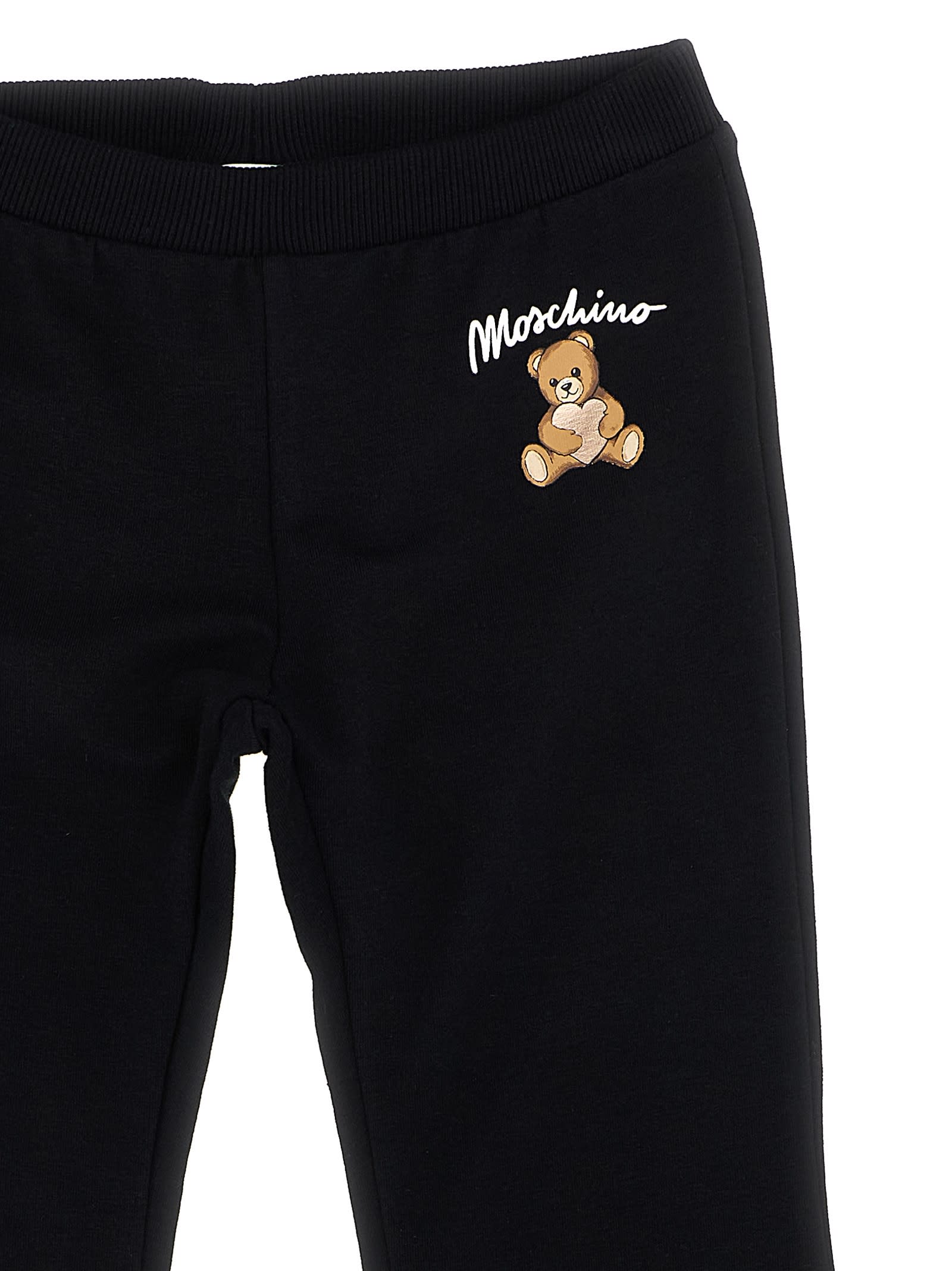 Moschino Teddy Bear Cotton Plush Pants In Black
