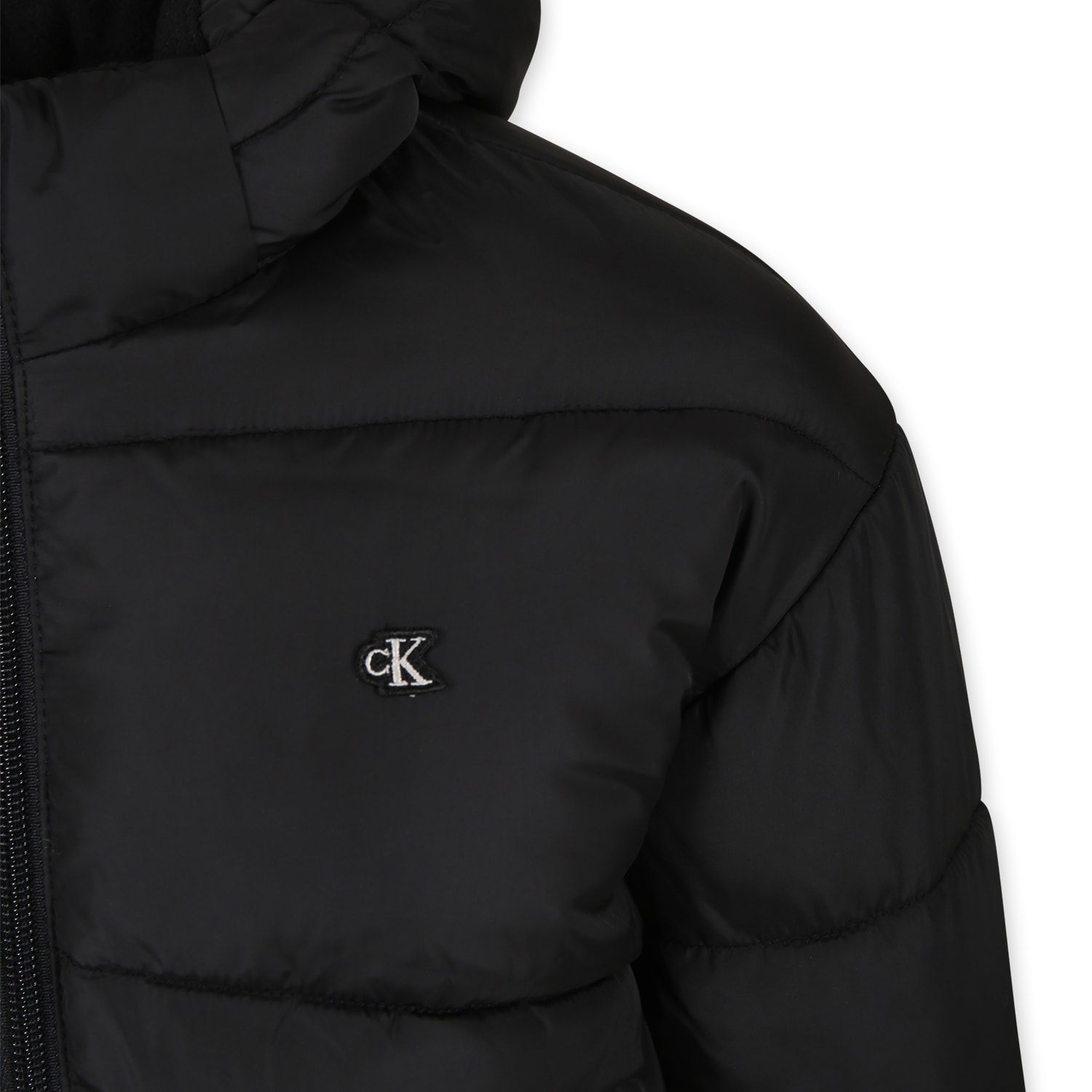 Calvin Klein Black Down Jacket For Girl With Monogram In Black