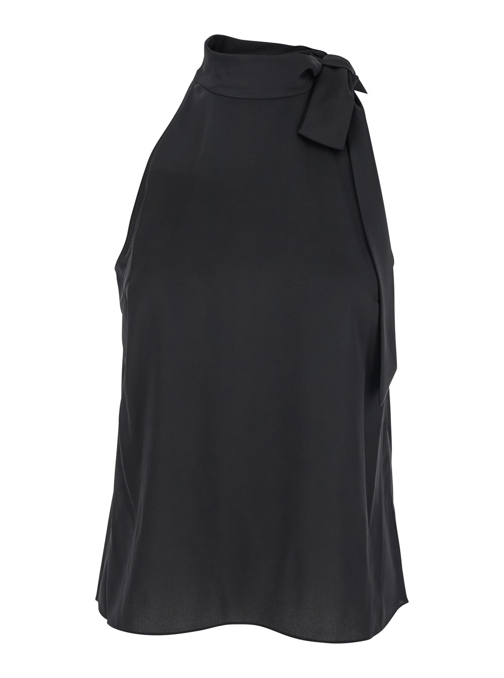 Theory Black Sleeveless Top With Halterneck And Side Tie Detail In Tech Fabric Woman