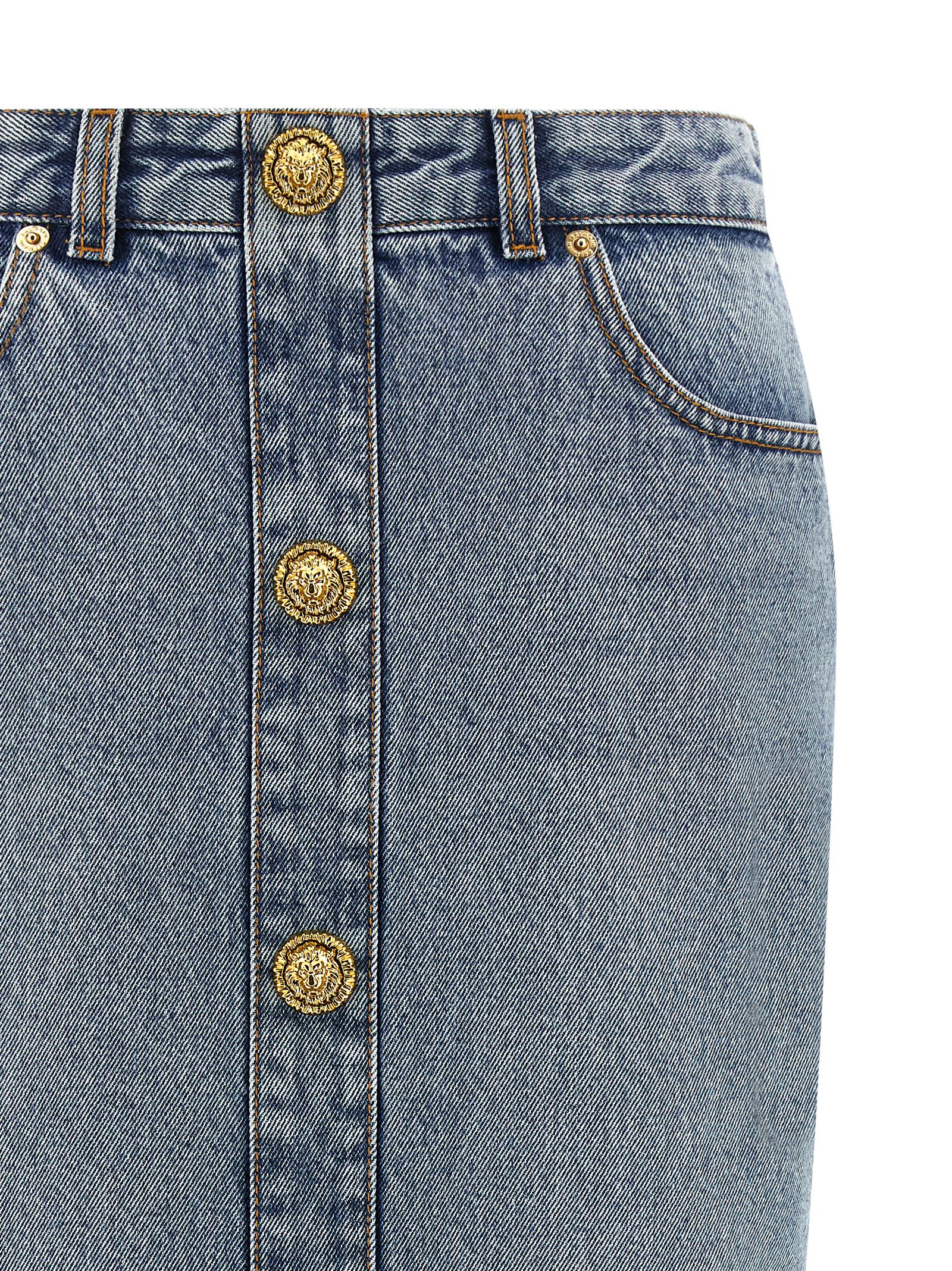 Balmain Denim Skirt Featuring Pockets And Button Accents In Blue