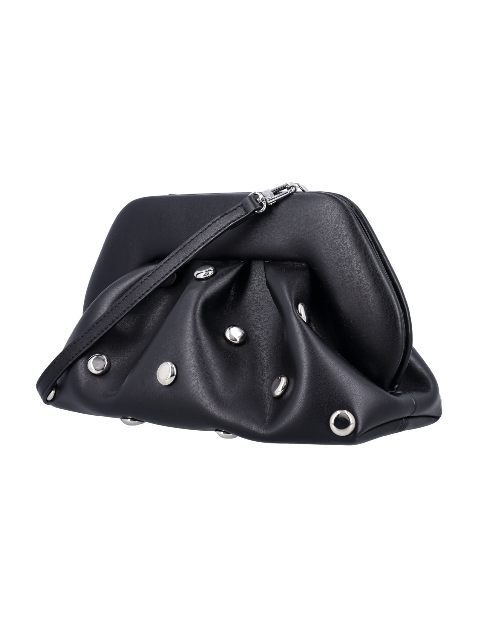 Shop Themoirè Tia Eco Leather Beads Clutch In Black