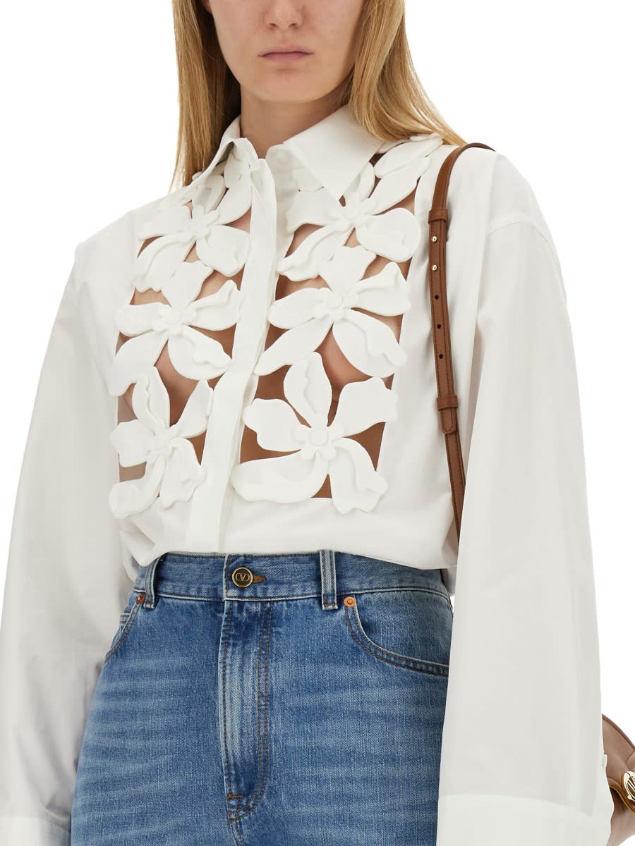 Shop Valentino Embroidered Compact Poplin Shirt In White