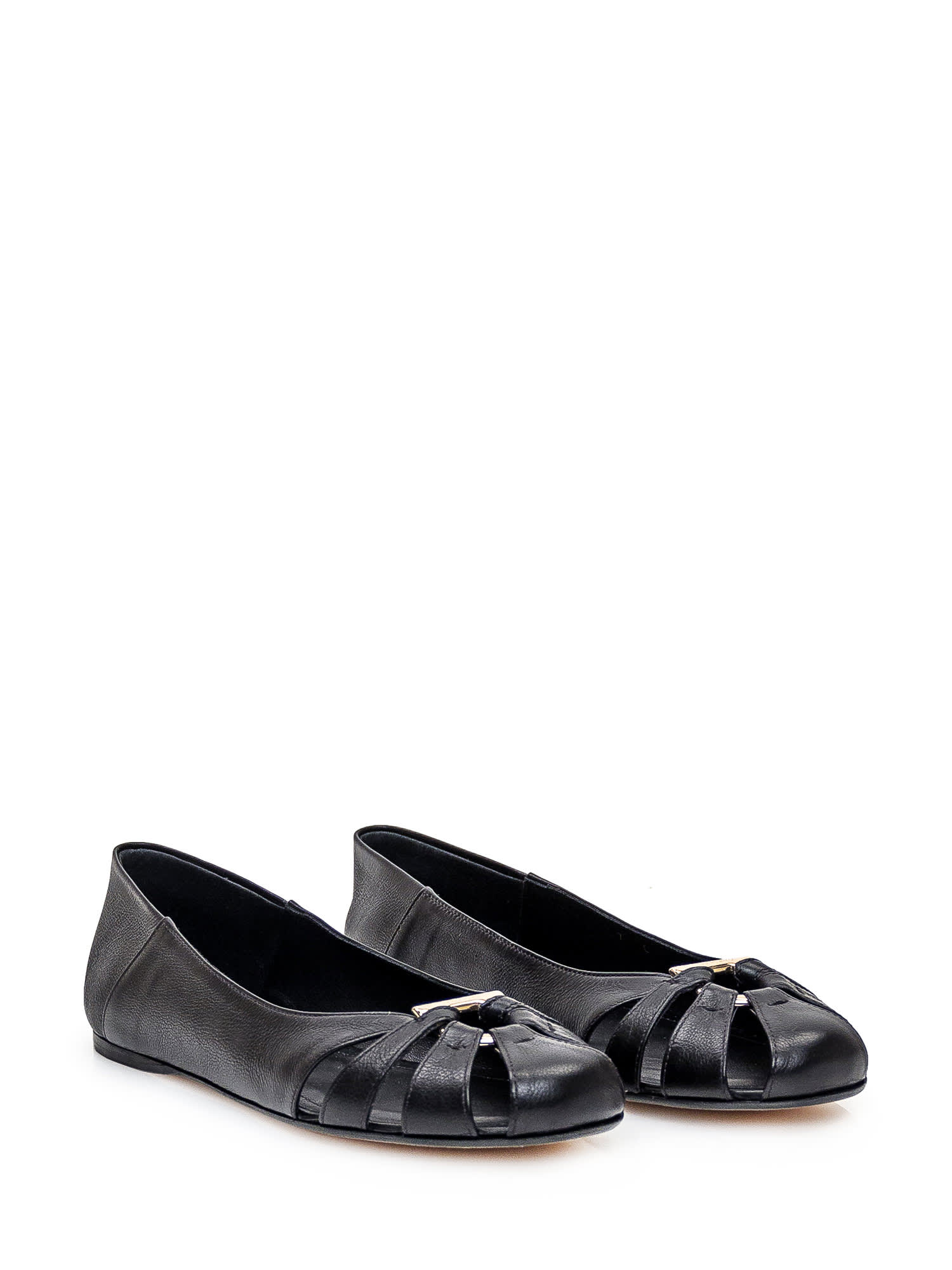 Shop Ferragamo Leather Ballerina In Nero