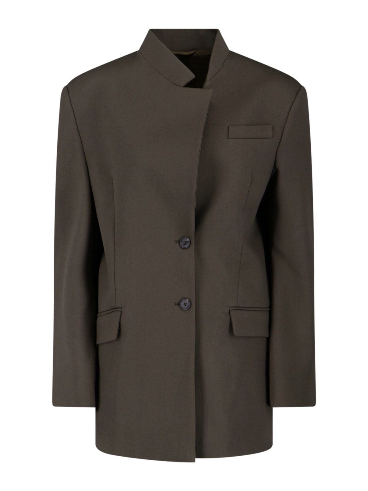 Attico Single-breasted Virgin Wool Blazer In Brown