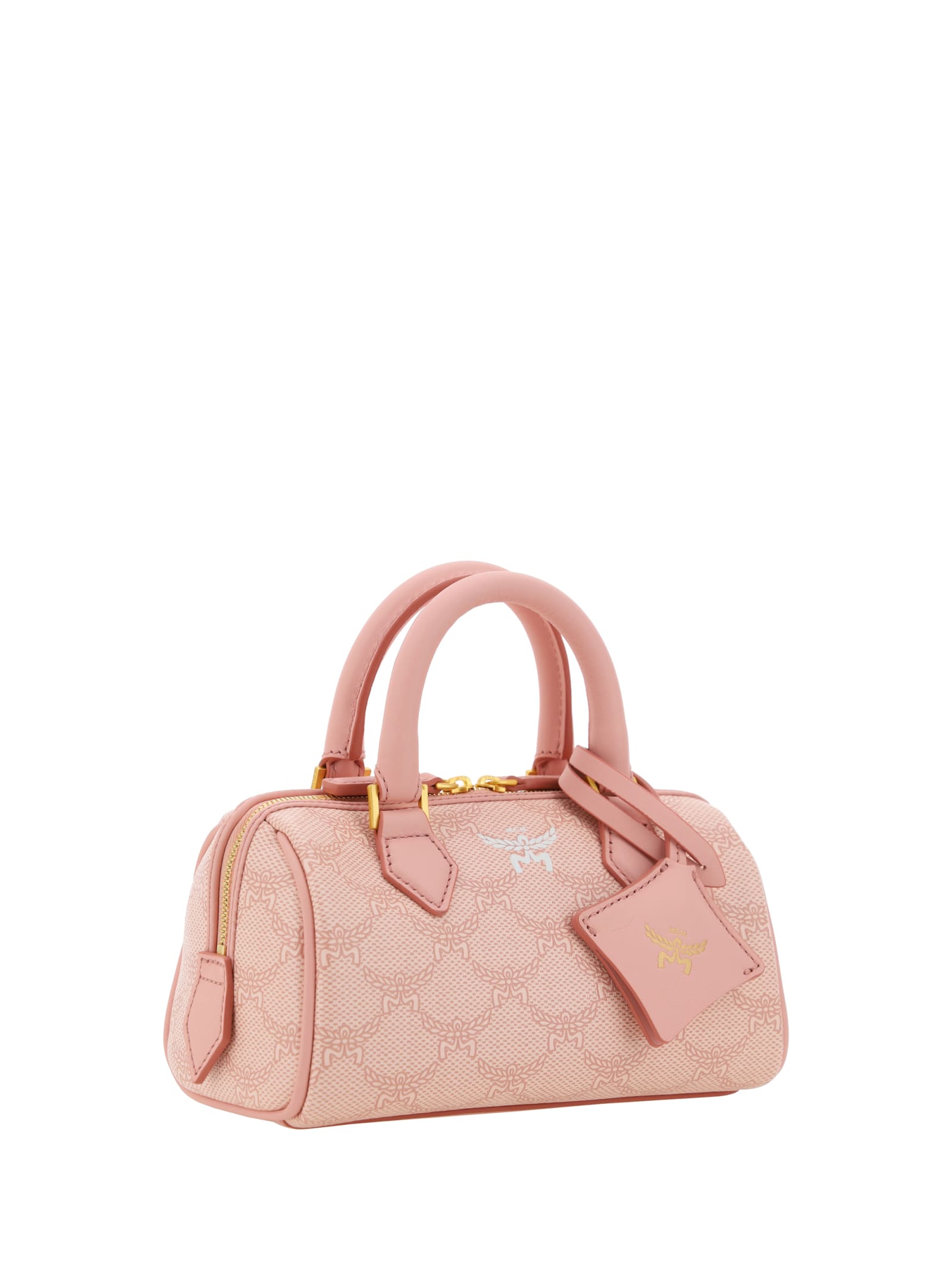 Shop Mcm Ella Boston Handbag In Silver Pink