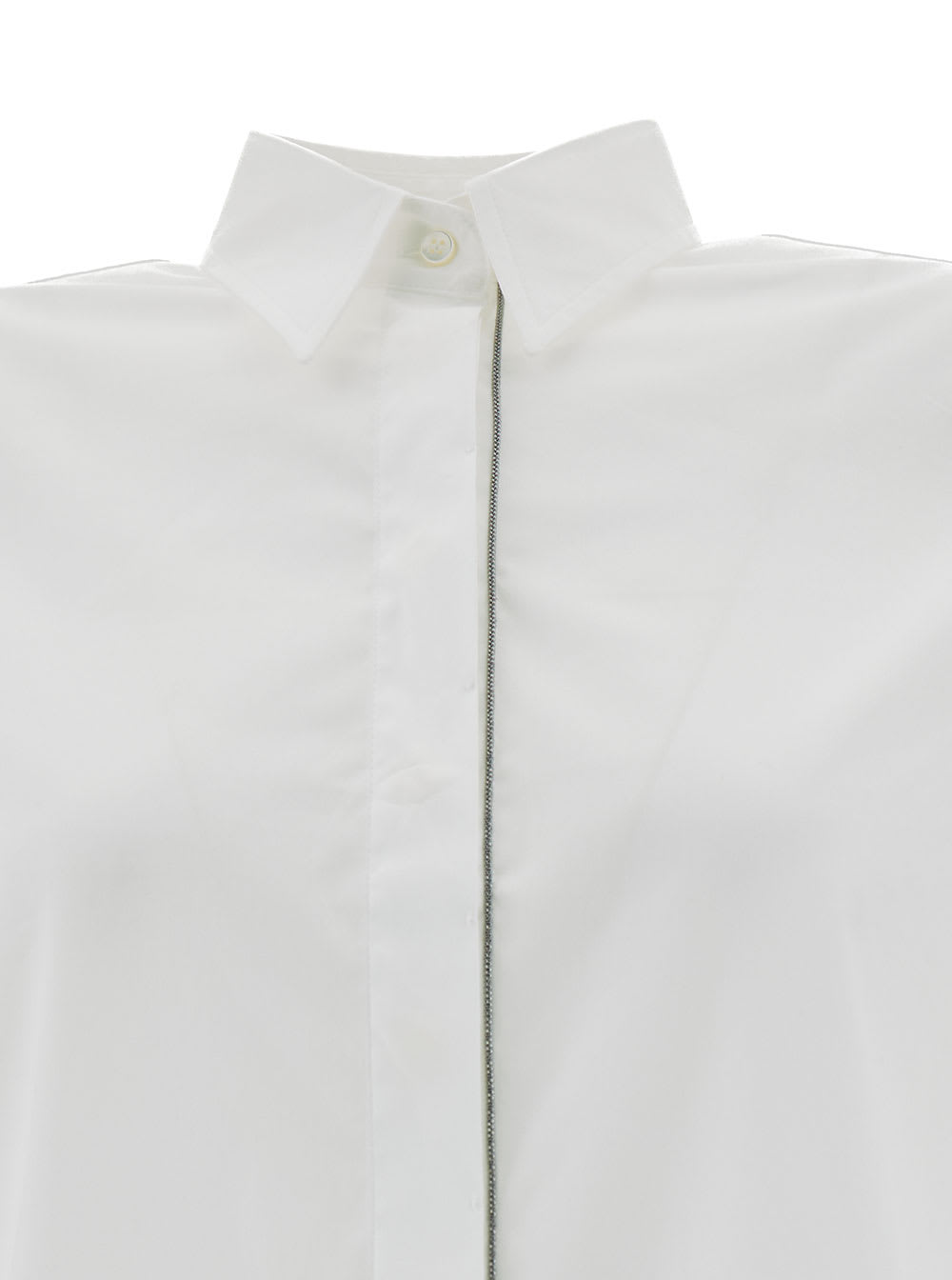 Shop Brunello Cucinelli Monili Trim Poplin Shirt In White