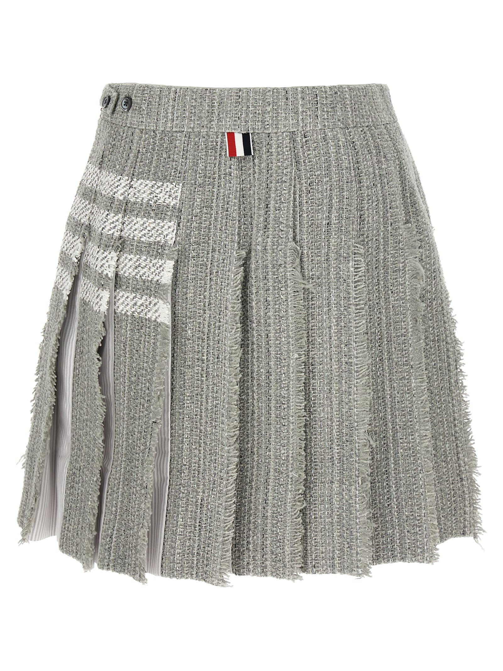 Thom Browne Pleated Tweed Skirt Skirts Gray In Gray