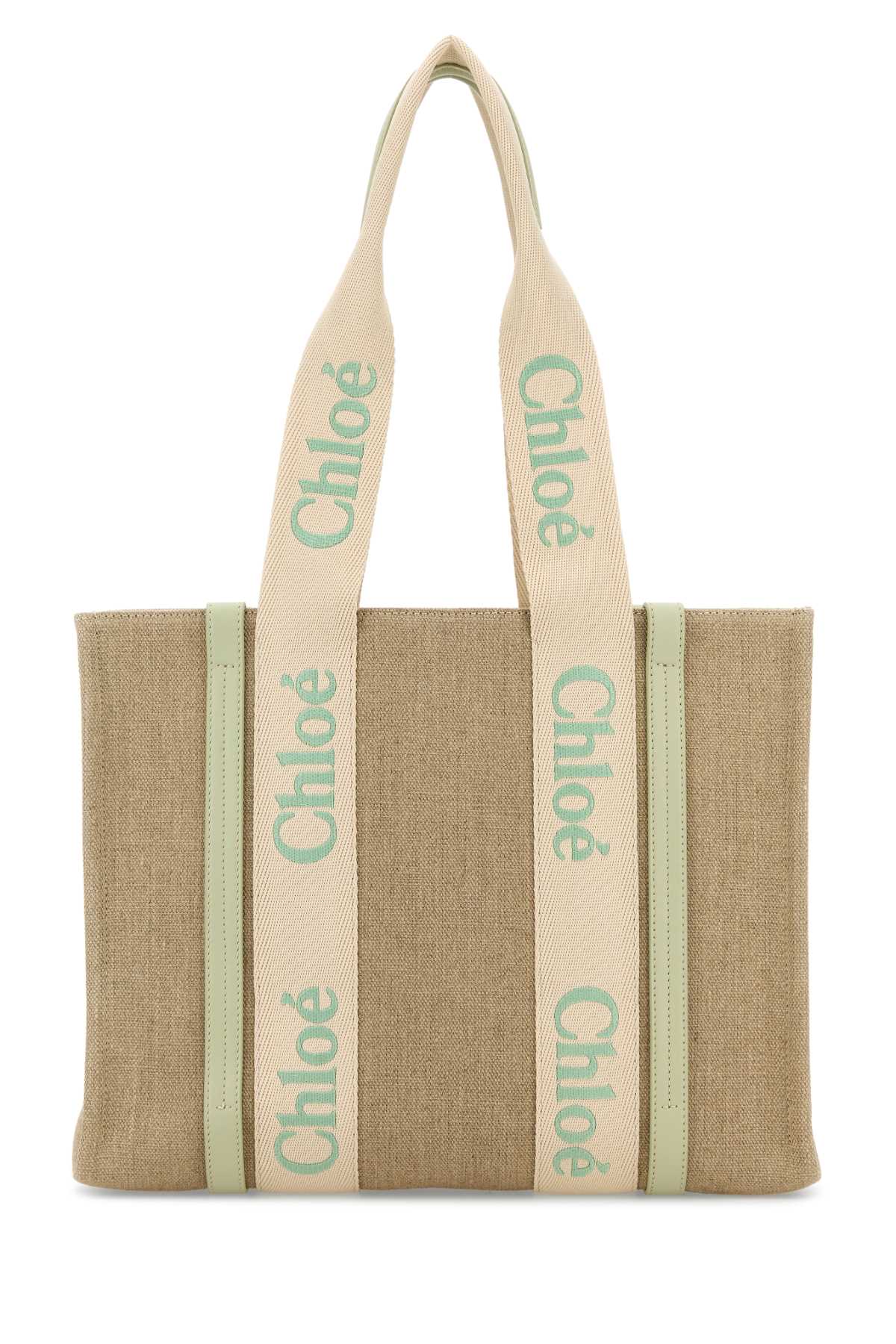 Shop Chloé Multicolor Linen Woody Shopping Bag In Lighteucalyptus