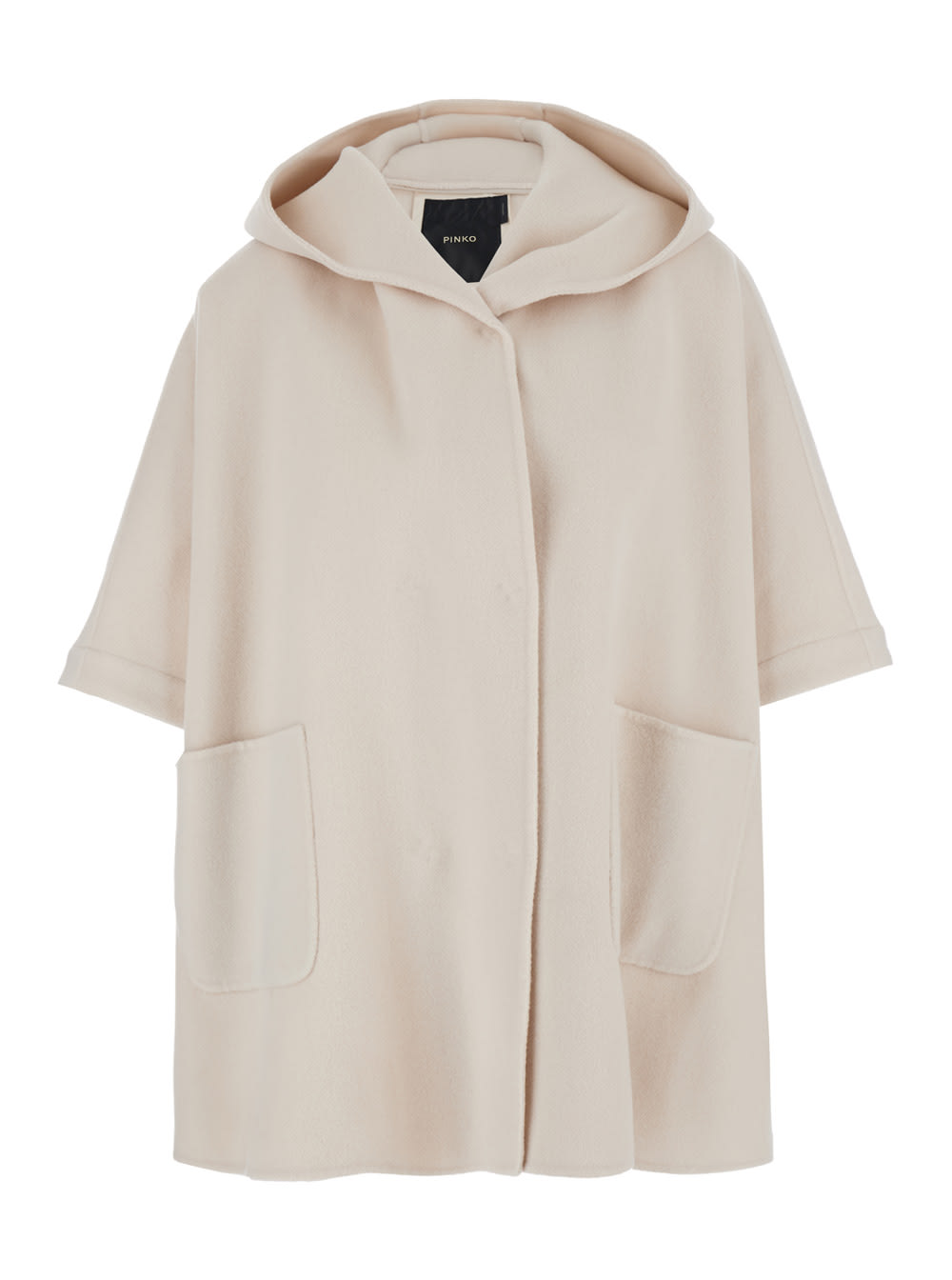 Shop Pinko Beige Hooded Jacket With Padded Inserts In Wool And Nylon Woman