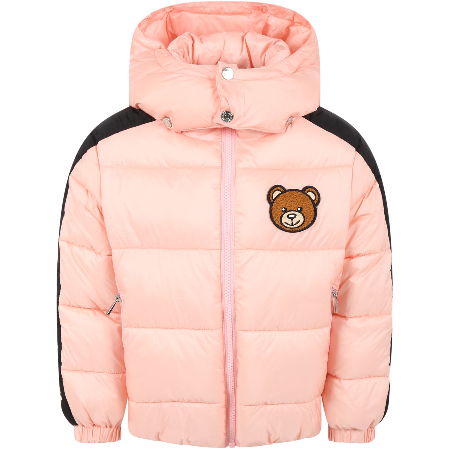 Moschino Pink Jacket For Girl With Logo And Teddy Bear