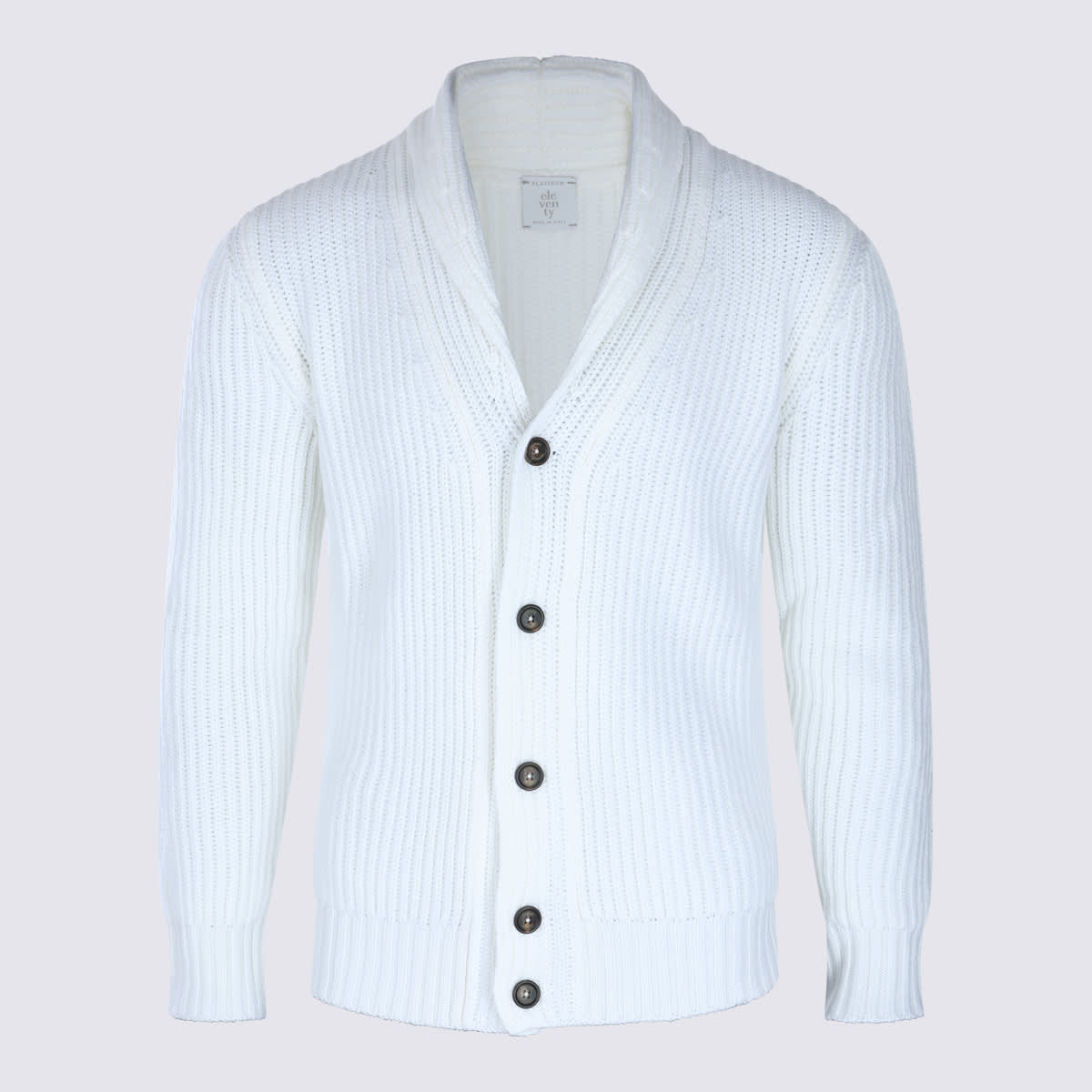 Eleventy Ribbed Texture Shawl Collar Long Sleeves In White