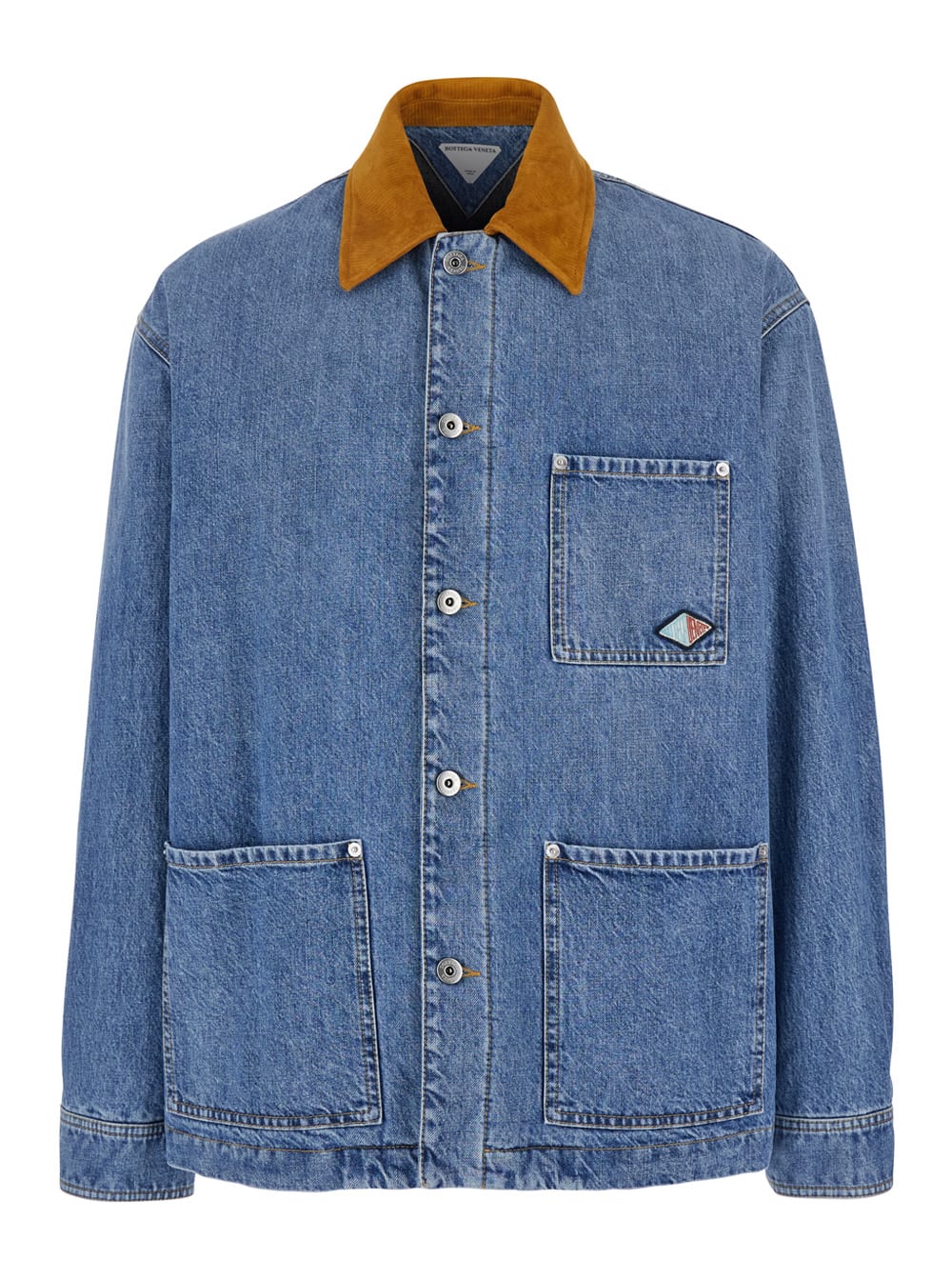 Blue Jacket With Suede Collar And Logo Patch In Denim Man