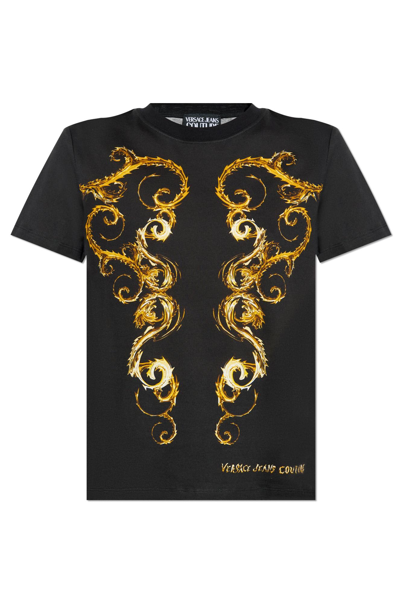 Shop Versace Jeans Couture T-shirt With Logo In Nero E Oro