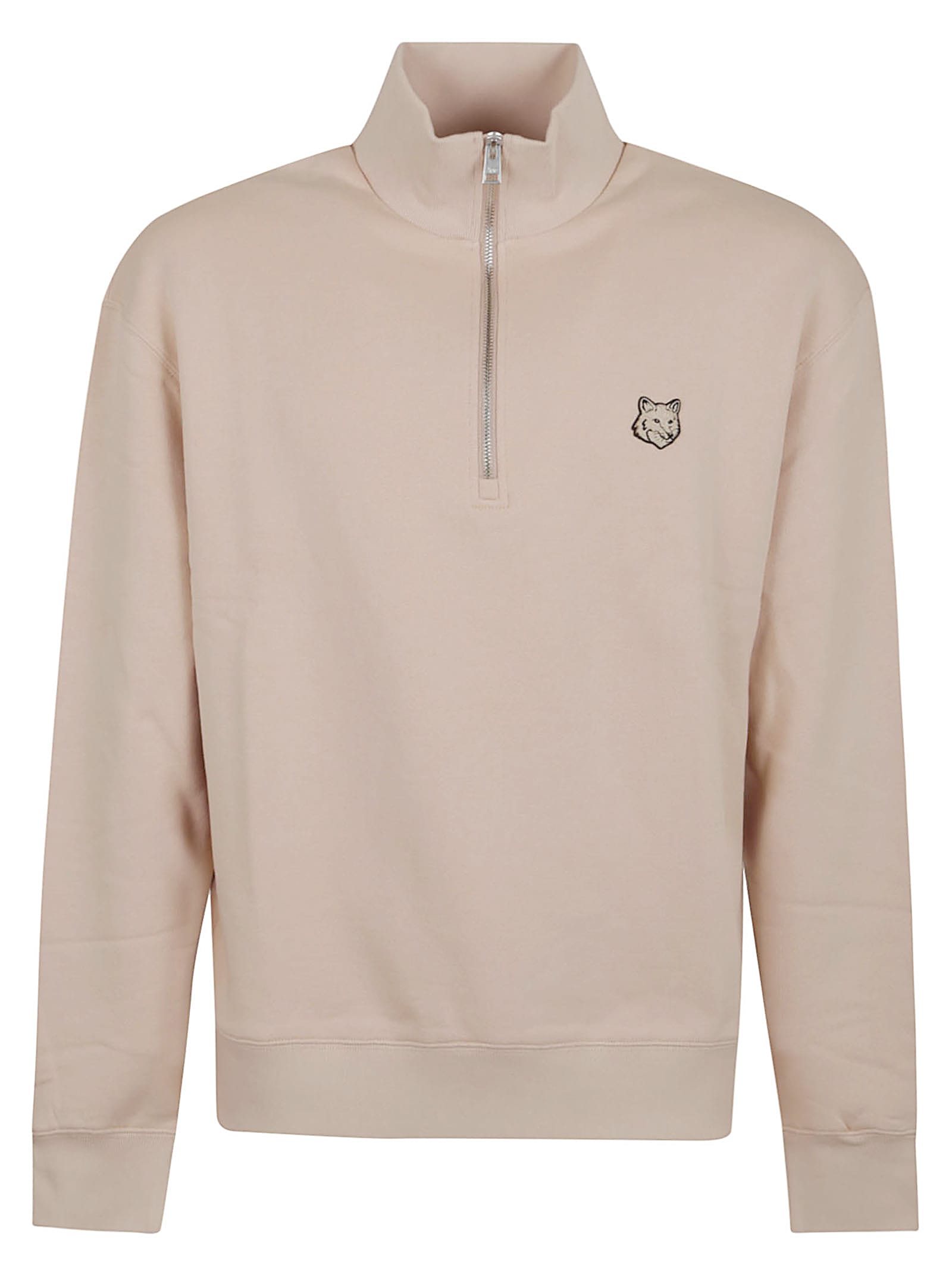 Shop Maison Kitsuné Bold Fox Head Patch Comfort Half Zipped Sweatshirt In Smoke