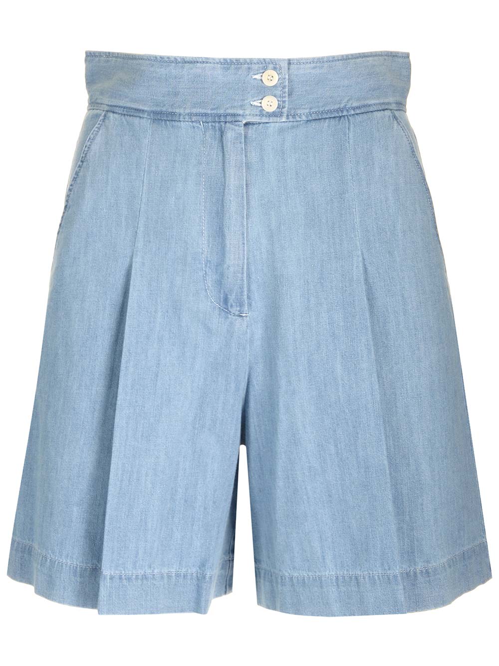 Apc Pleated Denim Shorts In Light Blue
