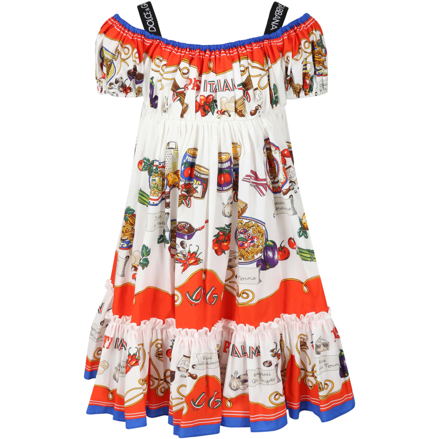 Dolce & Gabbana White Dress For Girl With Iconic Prints