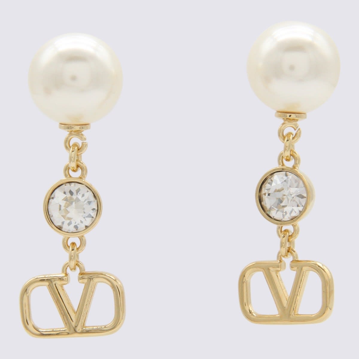 Gold Metal And Pearl Vlogo Signature Earrings