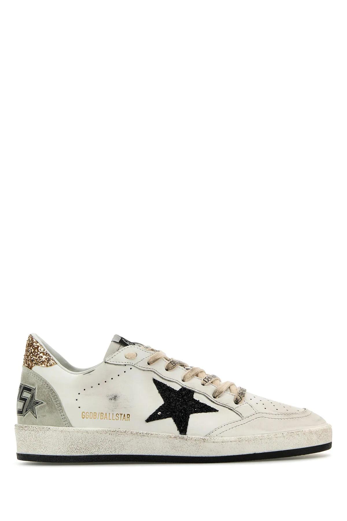 Shop Golden Goose White Leather Ball Star Sneakers