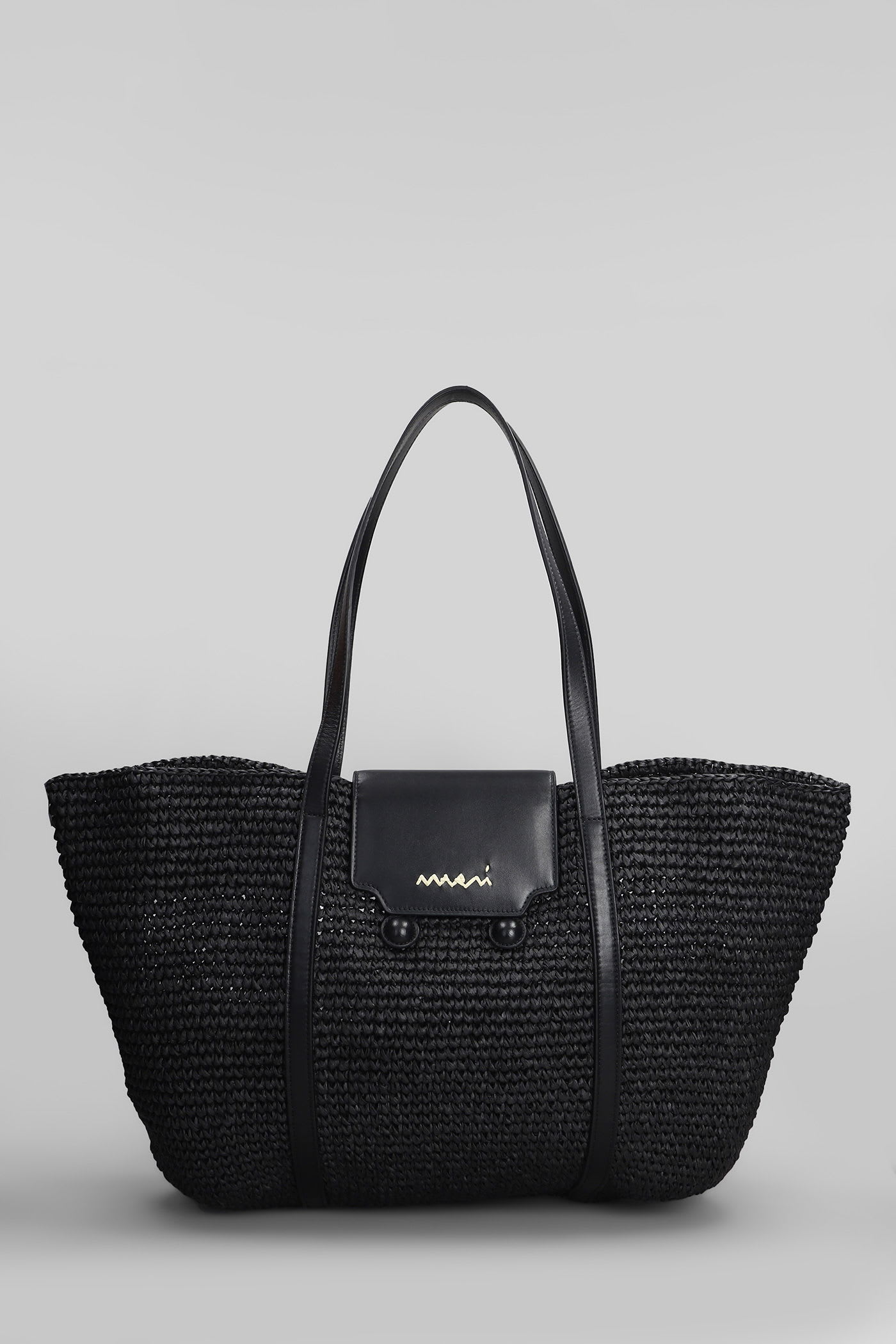 Marni Medium Black Raffia-effect Trunkaroo Beach Bag In Black
