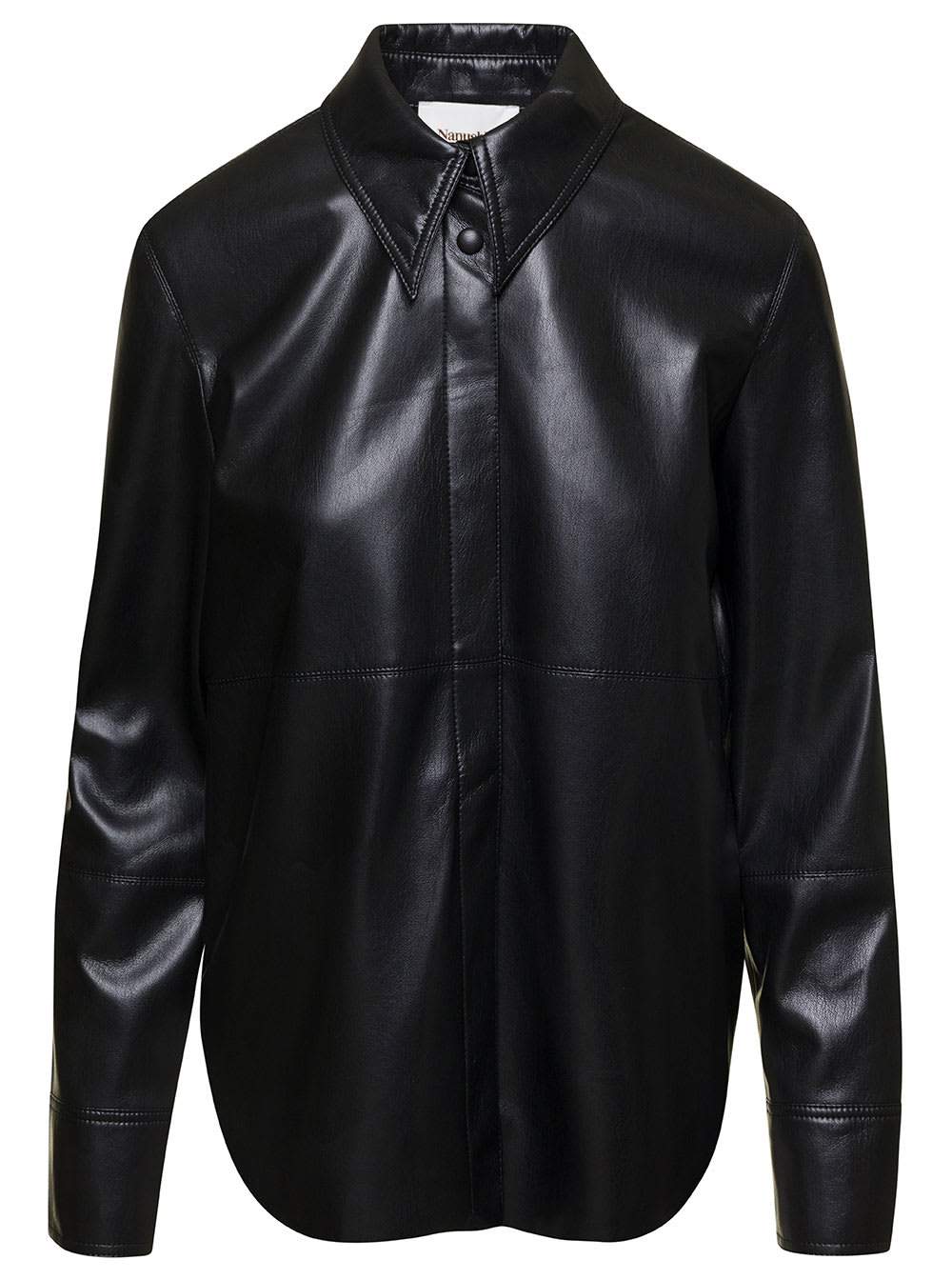 Shop Nanushka Naum Black Long-sleeve Shirt With Concealed Fastening In Faux Leather Woman