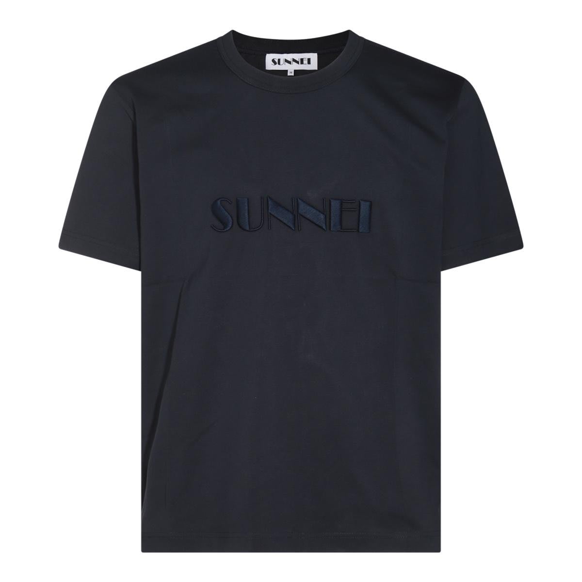 Shop Sunnei Logo Embroidered Crewneck T-shirt In Blue