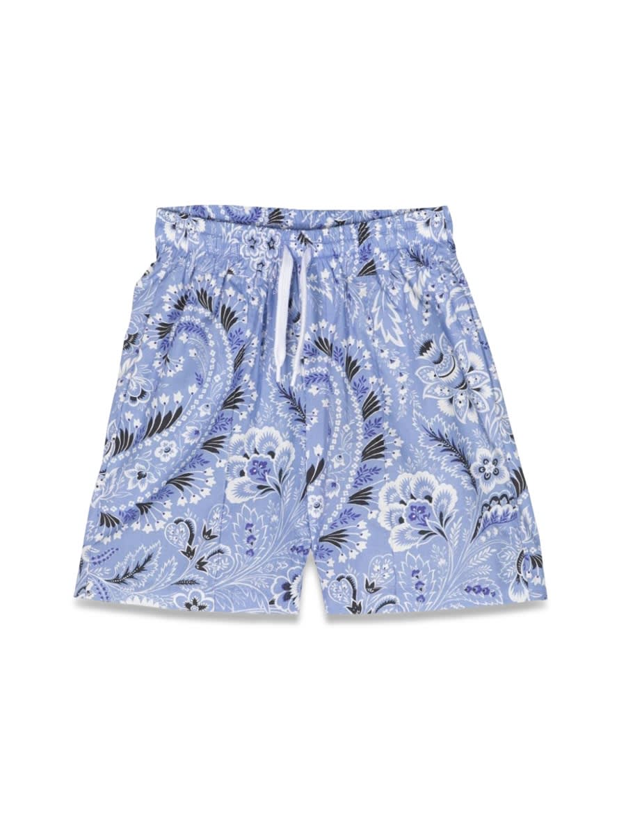 Etro Printed Cotton Poplin Shorts In Baby Blue
