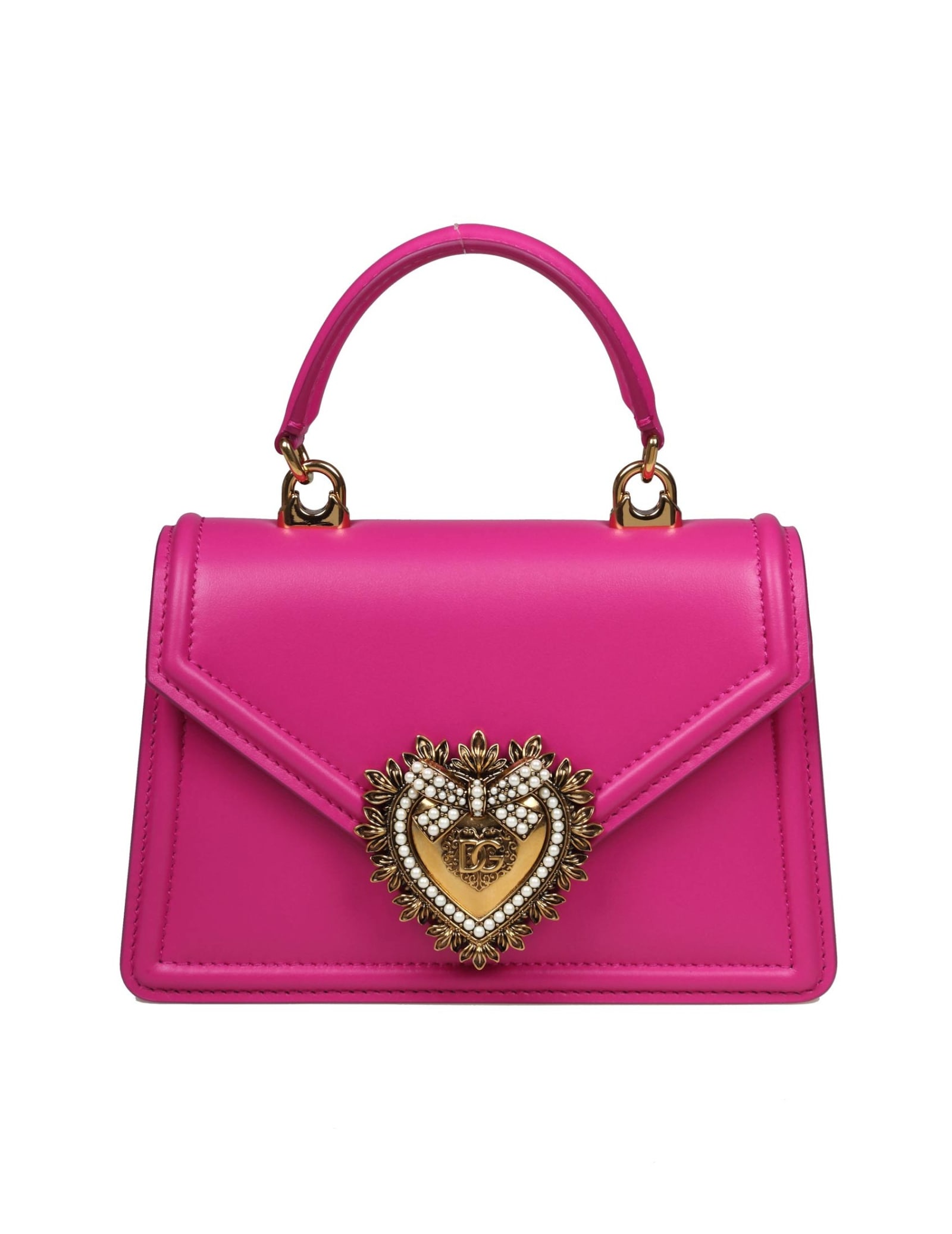 Dolce & Gabbana Small Devotion Handbag In Shocking Pink Leather