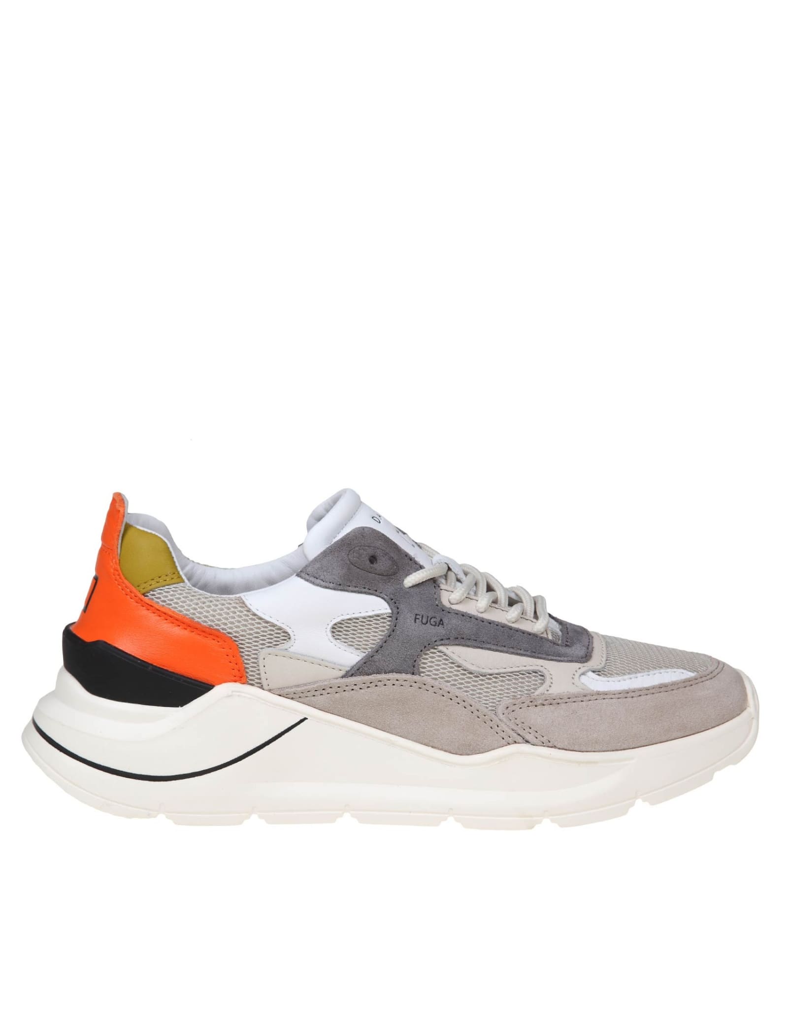 DATE FUGA SNEAKERS IN LEATHER AND IVORY/ORANGE FABRIC