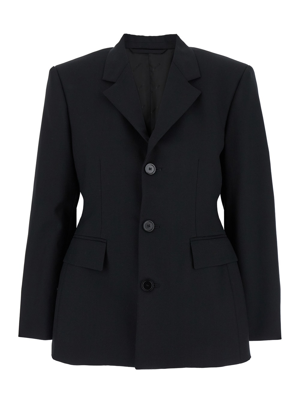 Shop Balenciaga Hourglass Black Single-breasted Jacket With Notched Revers In Wool Woman