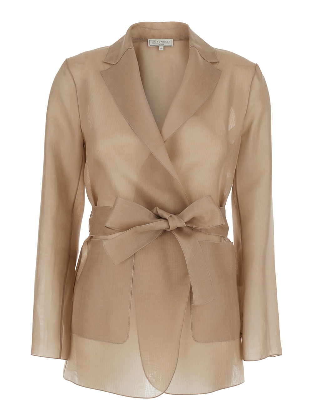 james Beige Jacket With Notched Revers And Adjustable Belt Closure In Silk Woman